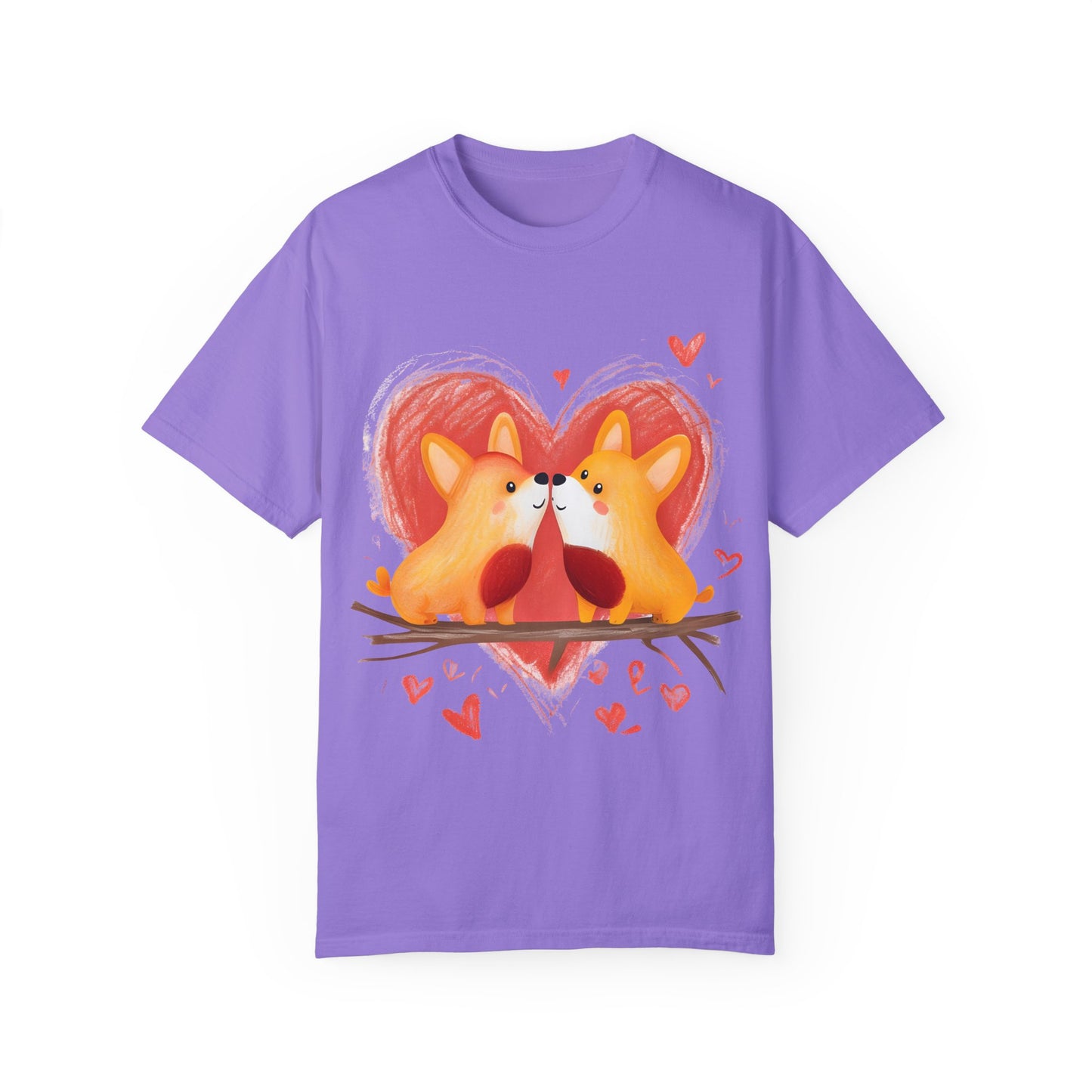 "Corgi Love Birds" Unisex Garment-Dyed T-shirt