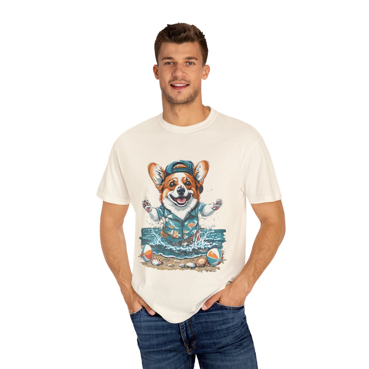 "Corgi Splashing" Unisex Garment-Dyed T-shirt