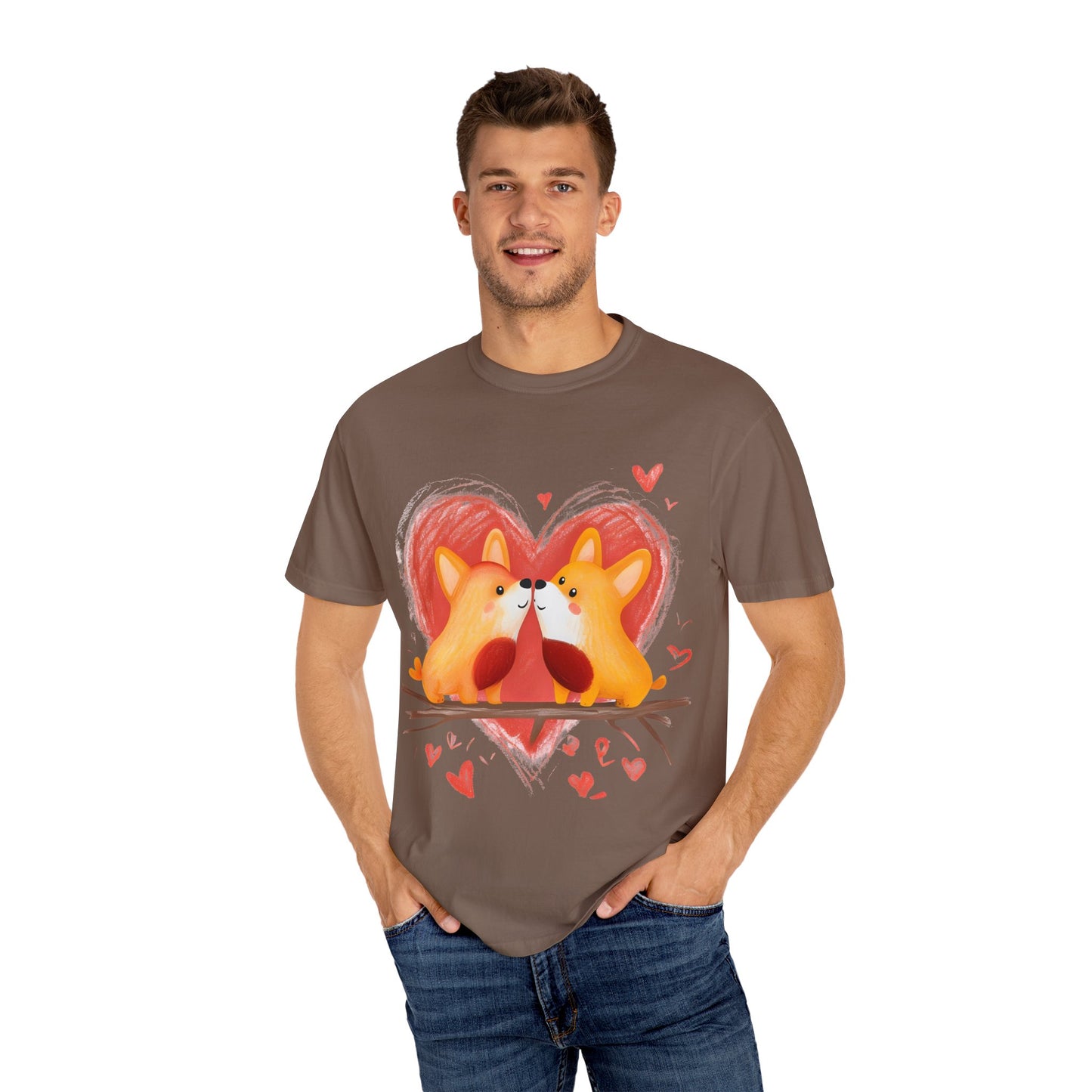 "Corgi Love Birds" Unisex Garment-Dyed T-shirt