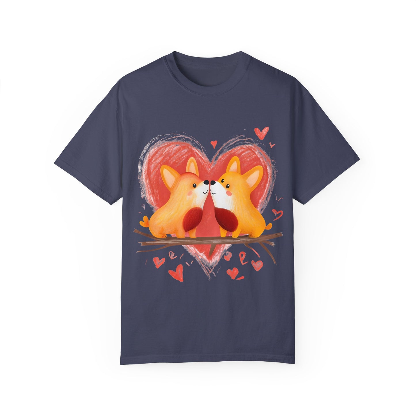 "Corgi Love Birds" Unisex Garment-Dyed T-shirt