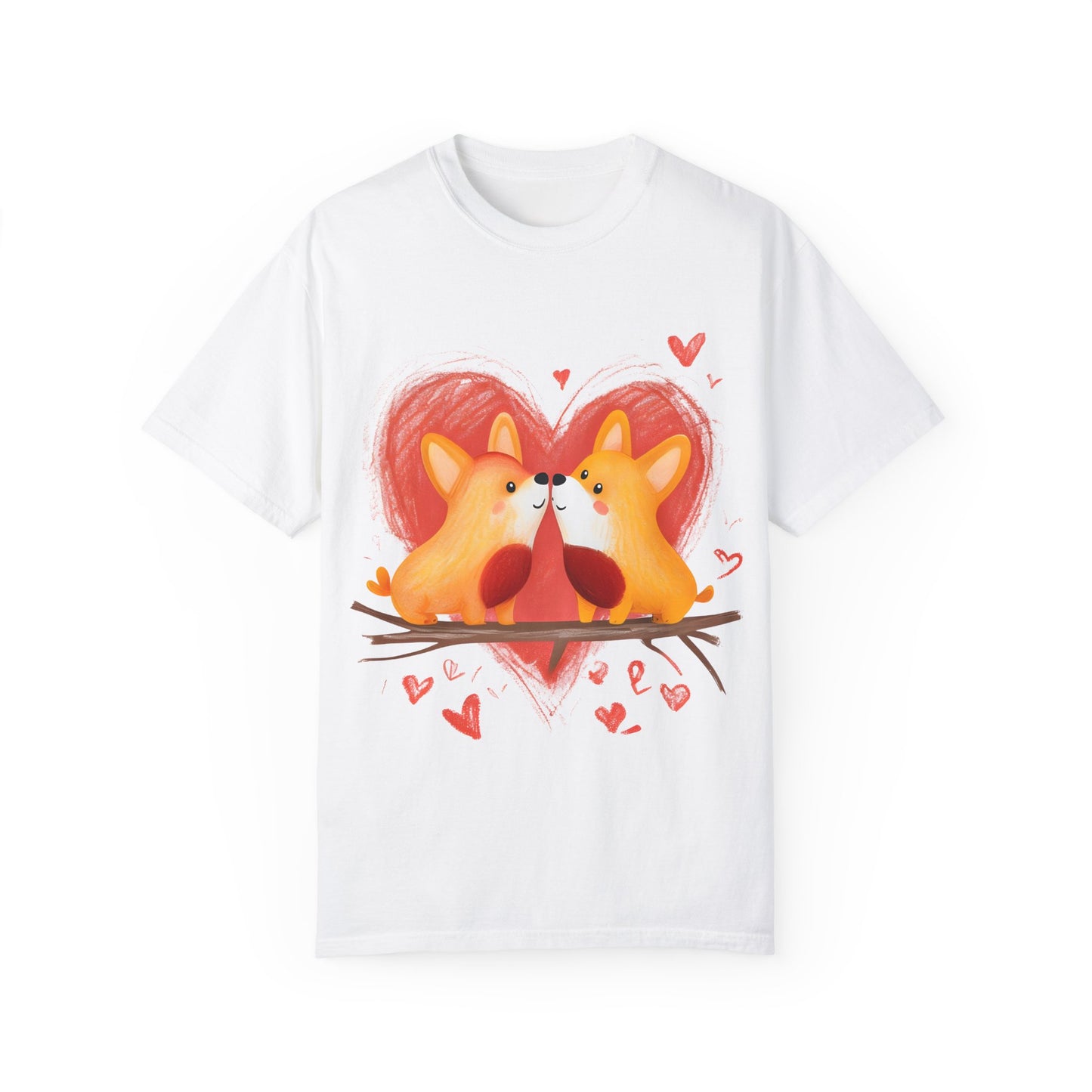 "Corgi Love Birds" Unisex Garment-Dyed T-shirt
