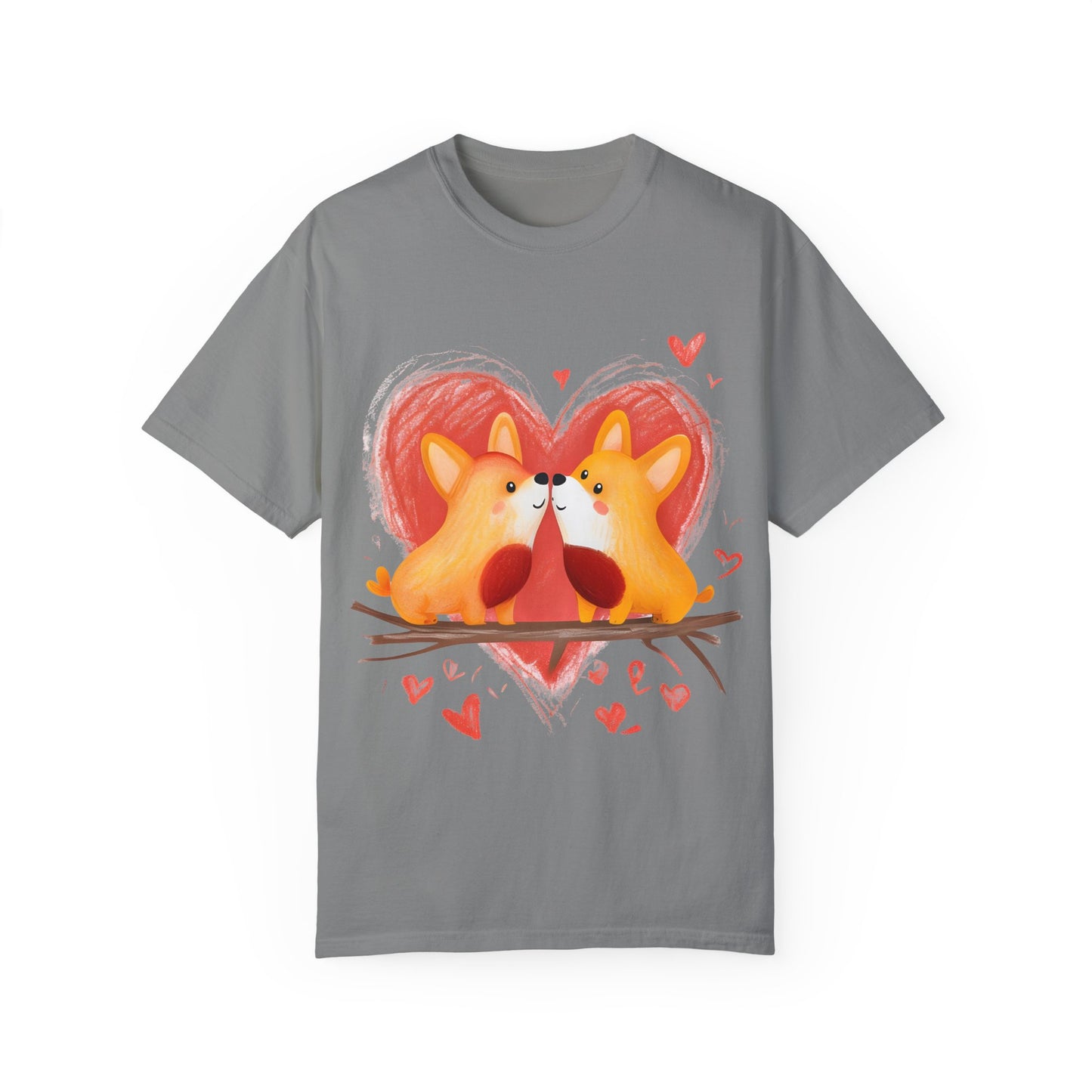 "Corgi Love Birds" Unisex Garment-Dyed T-shirt