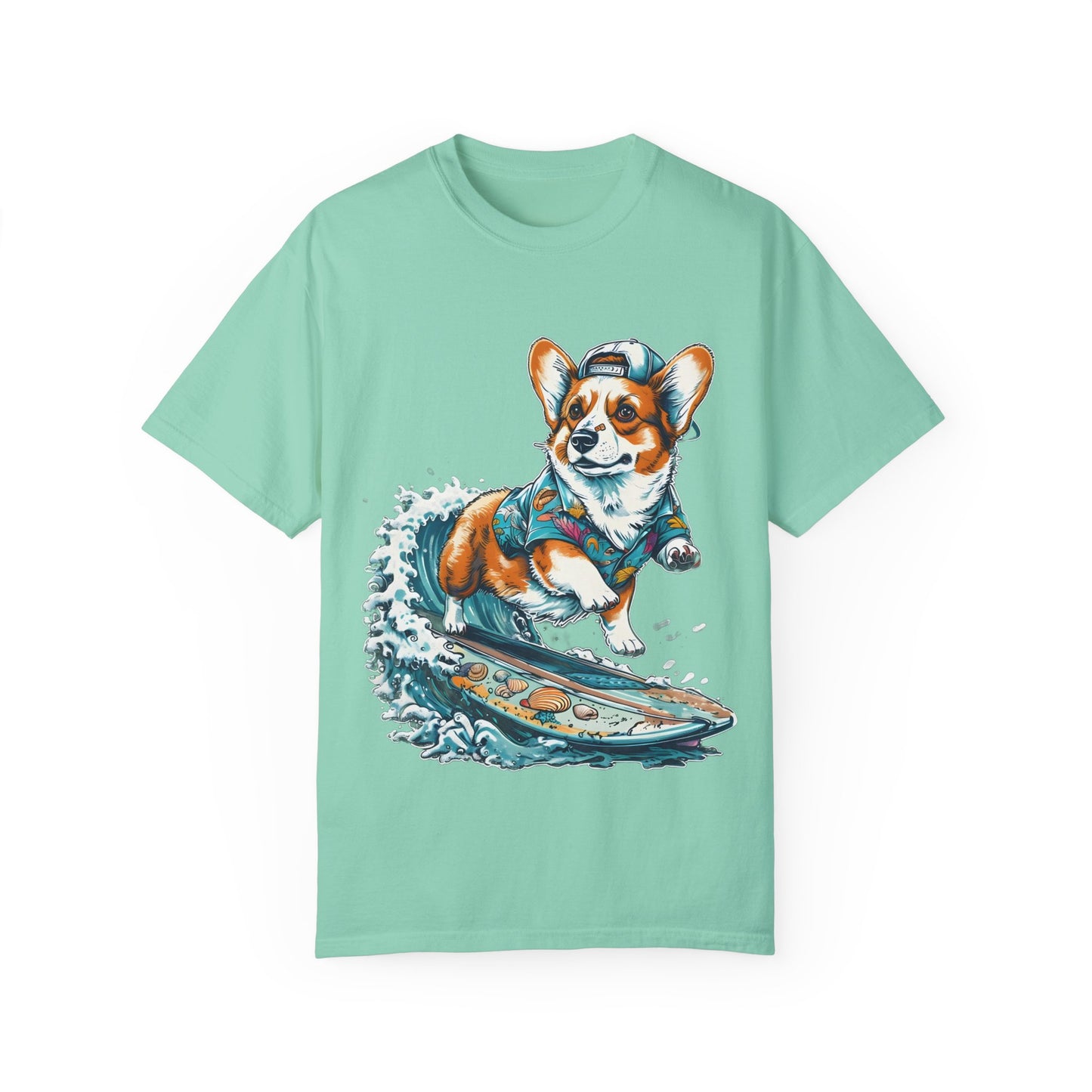 "Corgi Surfing" Unisex Garment-Dyed T-shirt