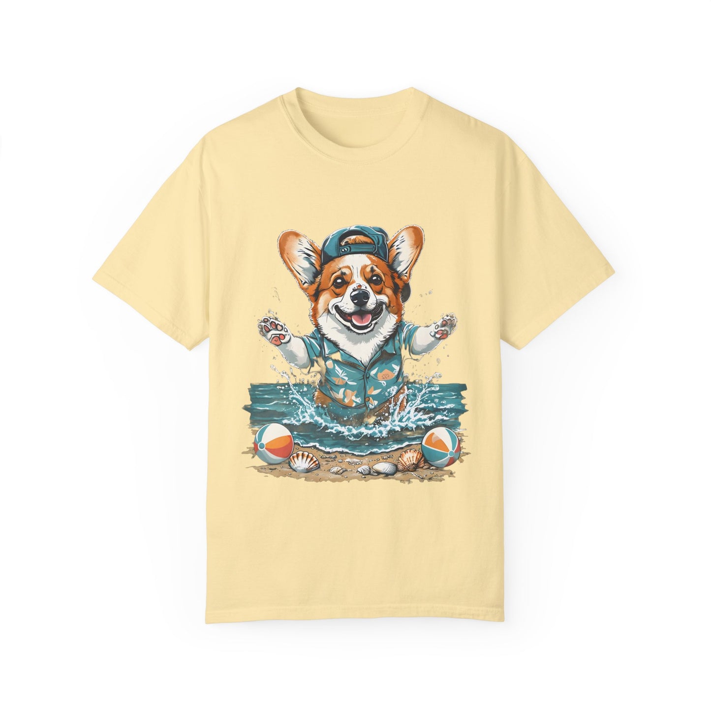 "Corgi Splashing" Unisex Garment-Dyed T-shirt
