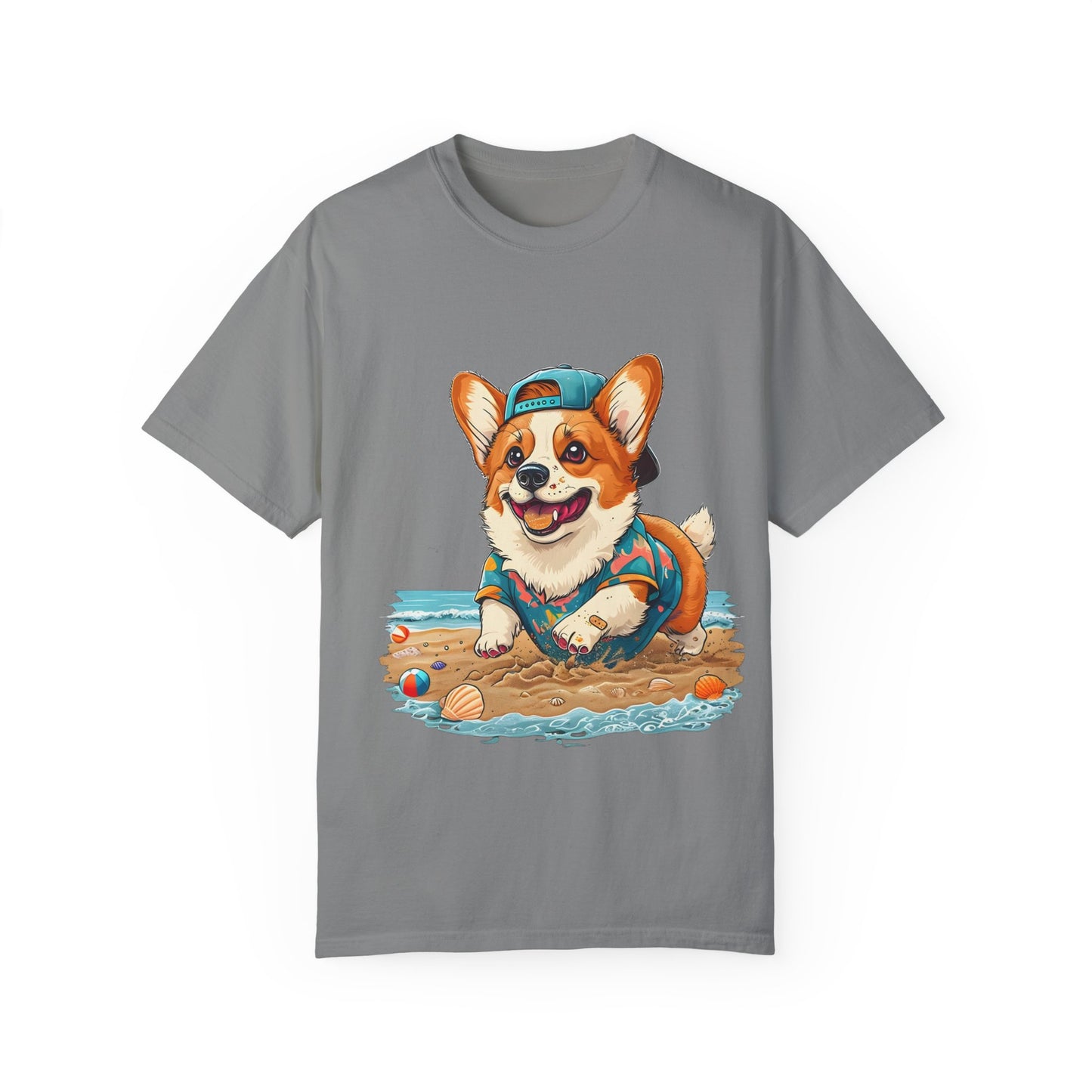 "Corgi Playing In Sand" Unisex Garment-Dyed T-shirt
