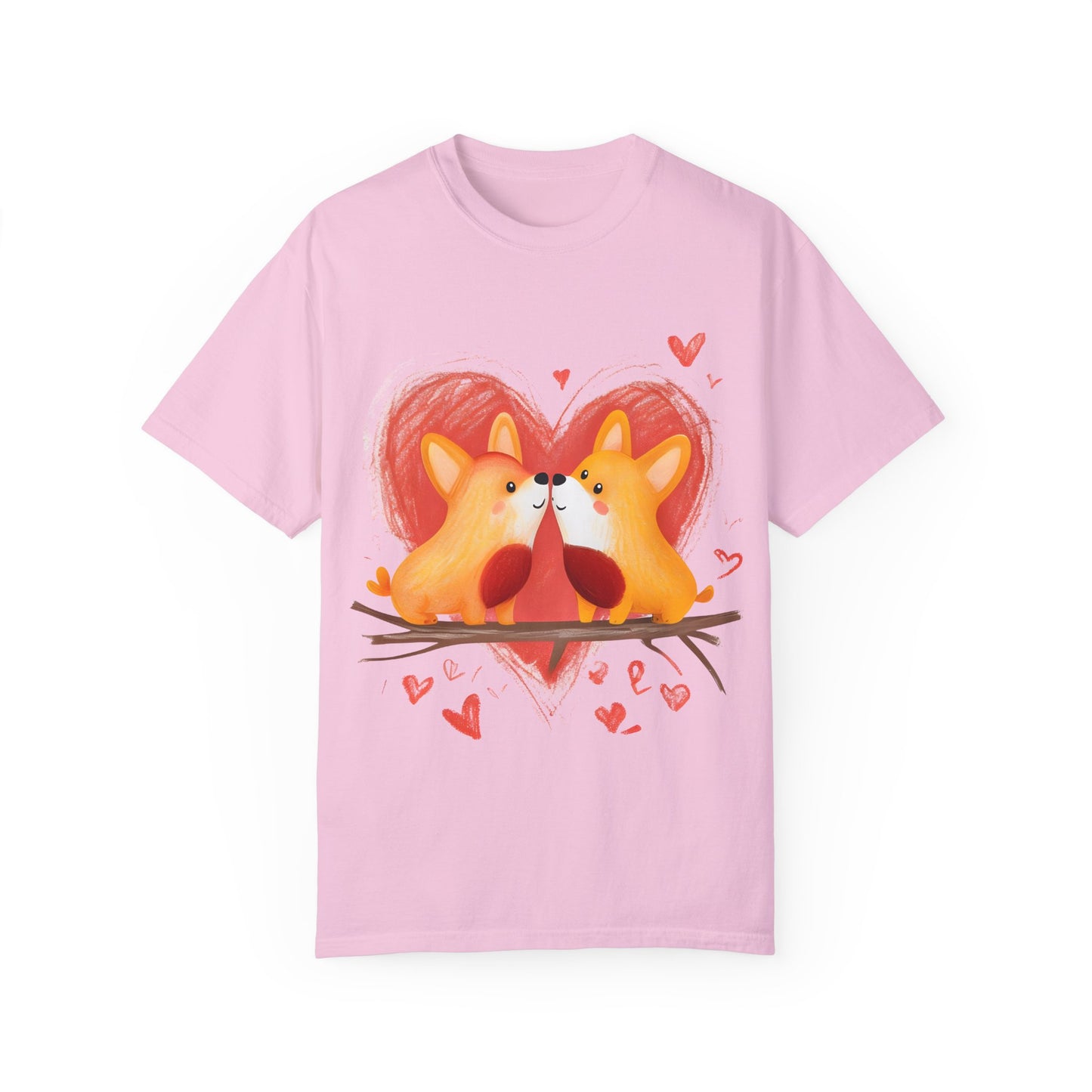 "Corgi Love Birds" Unisex Garment-Dyed T-shirt