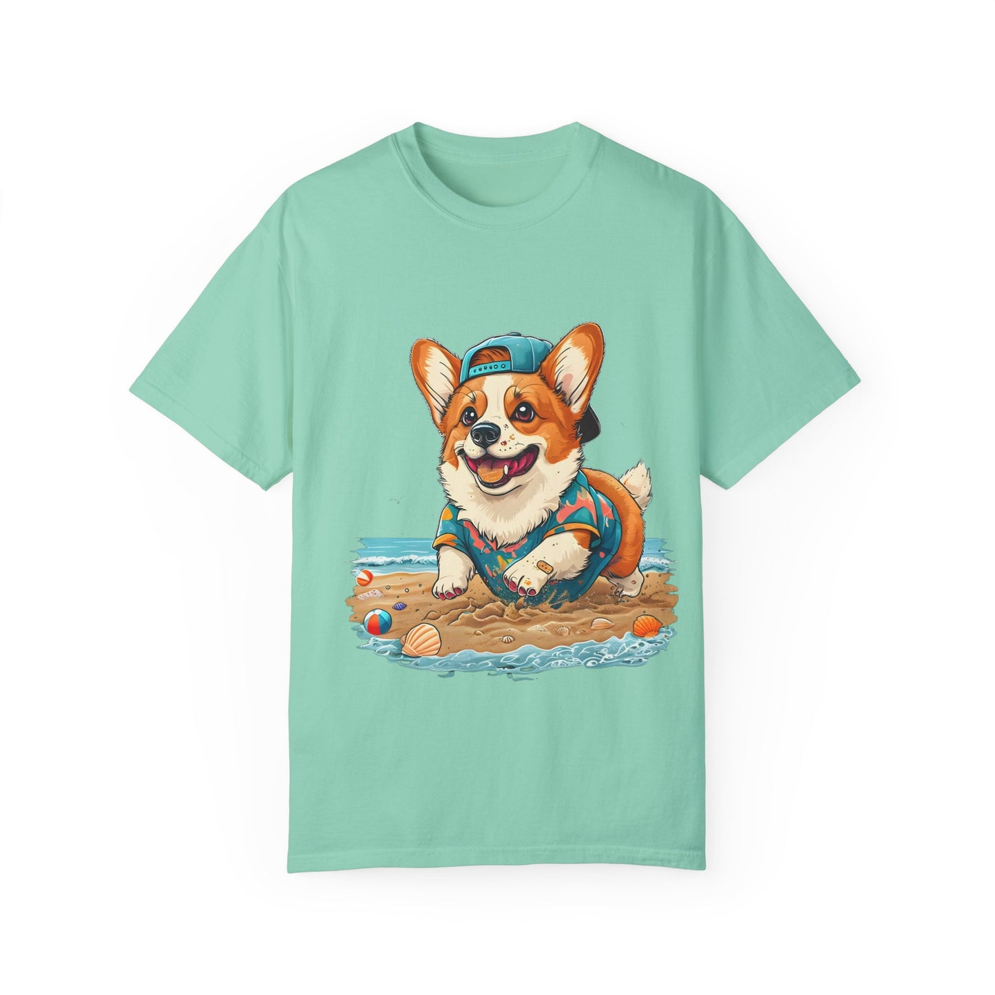 "Corgi Playing In Sand" Unisex Garment-Dyed T-shirt