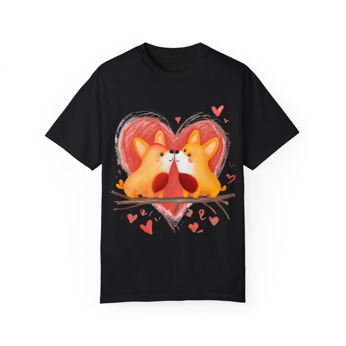 "Corgi Love Birds" Unisex Garment-Dyed T-shirt