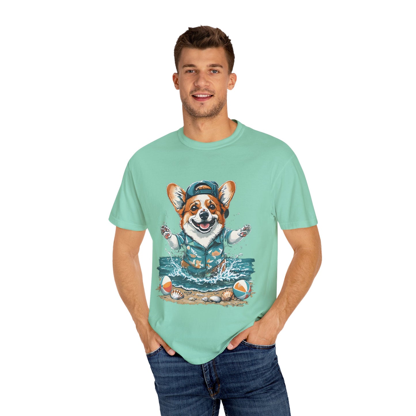 "Corgi Splashing" Unisex Garment-Dyed T-shirt