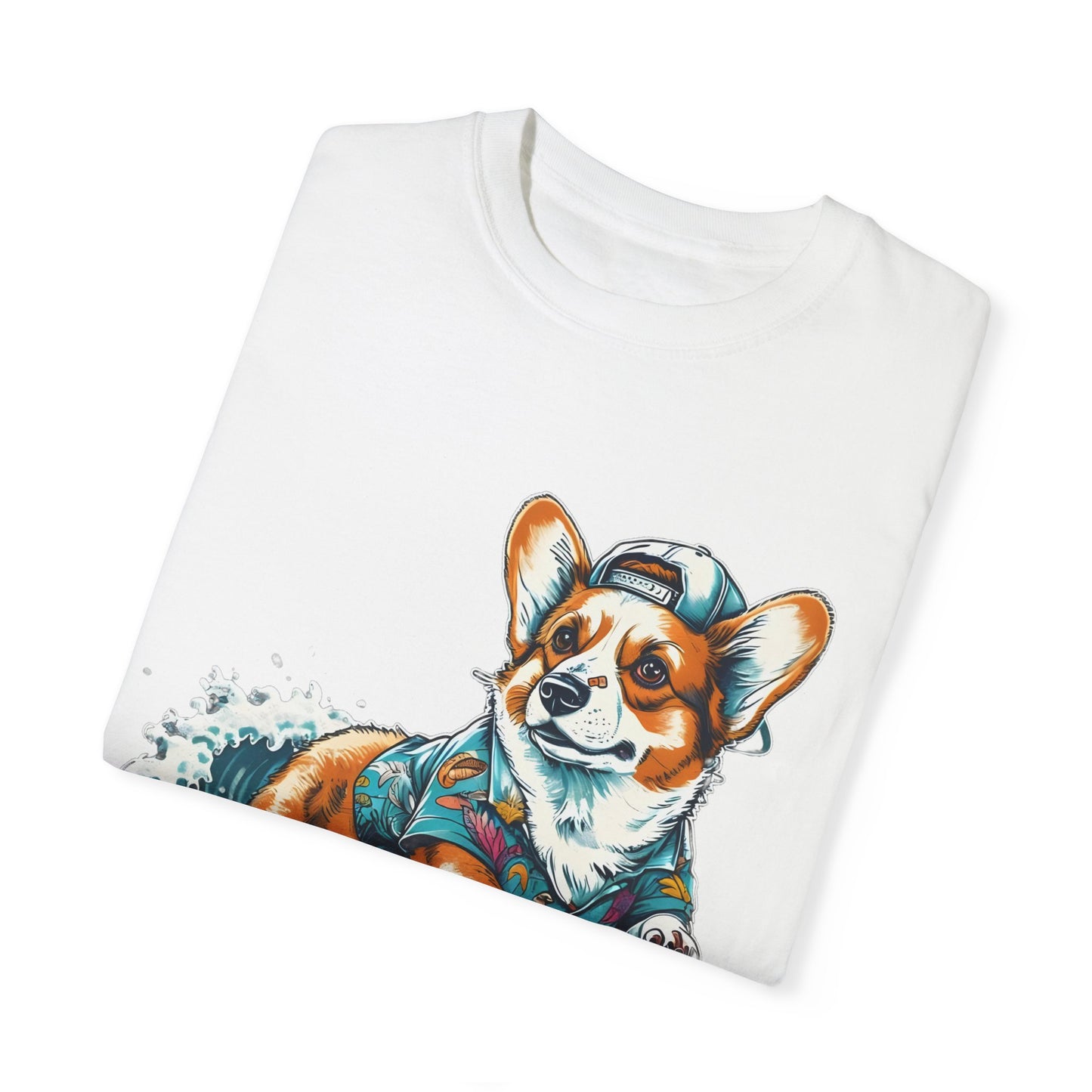 "Corgi Surfing" Unisex Garment-Dyed T-shirt