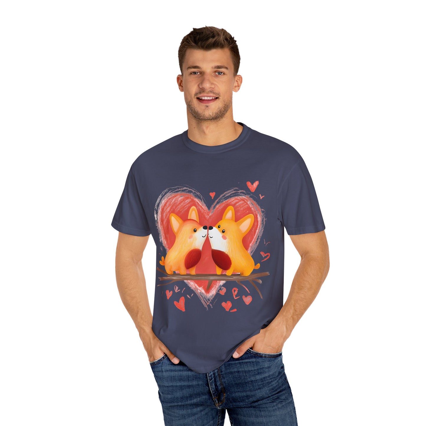 "Corgi Love Birds" Unisex Garment-Dyed T-shirt