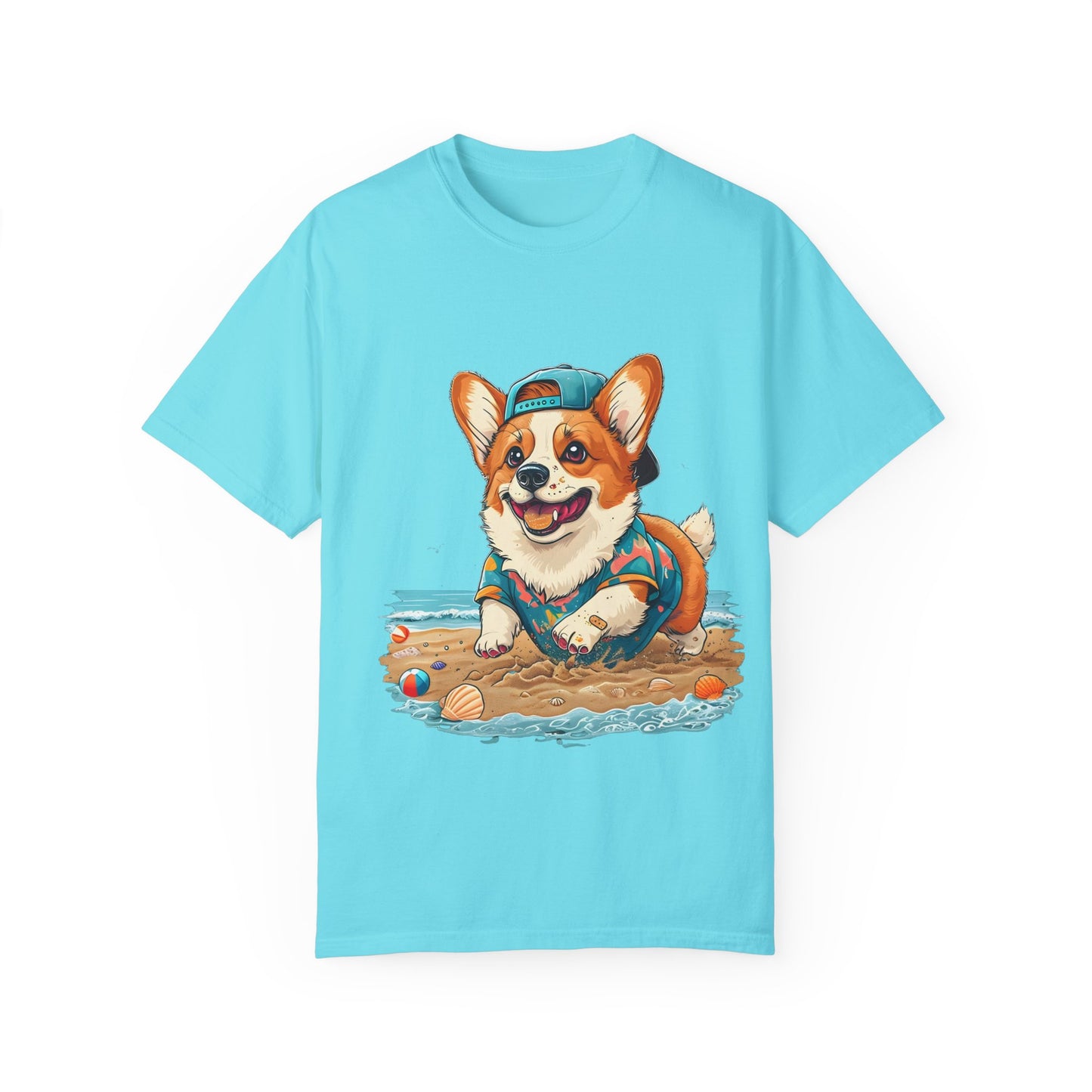 "Corgi Playing In Sand" Unisex Garment-Dyed T-shirt