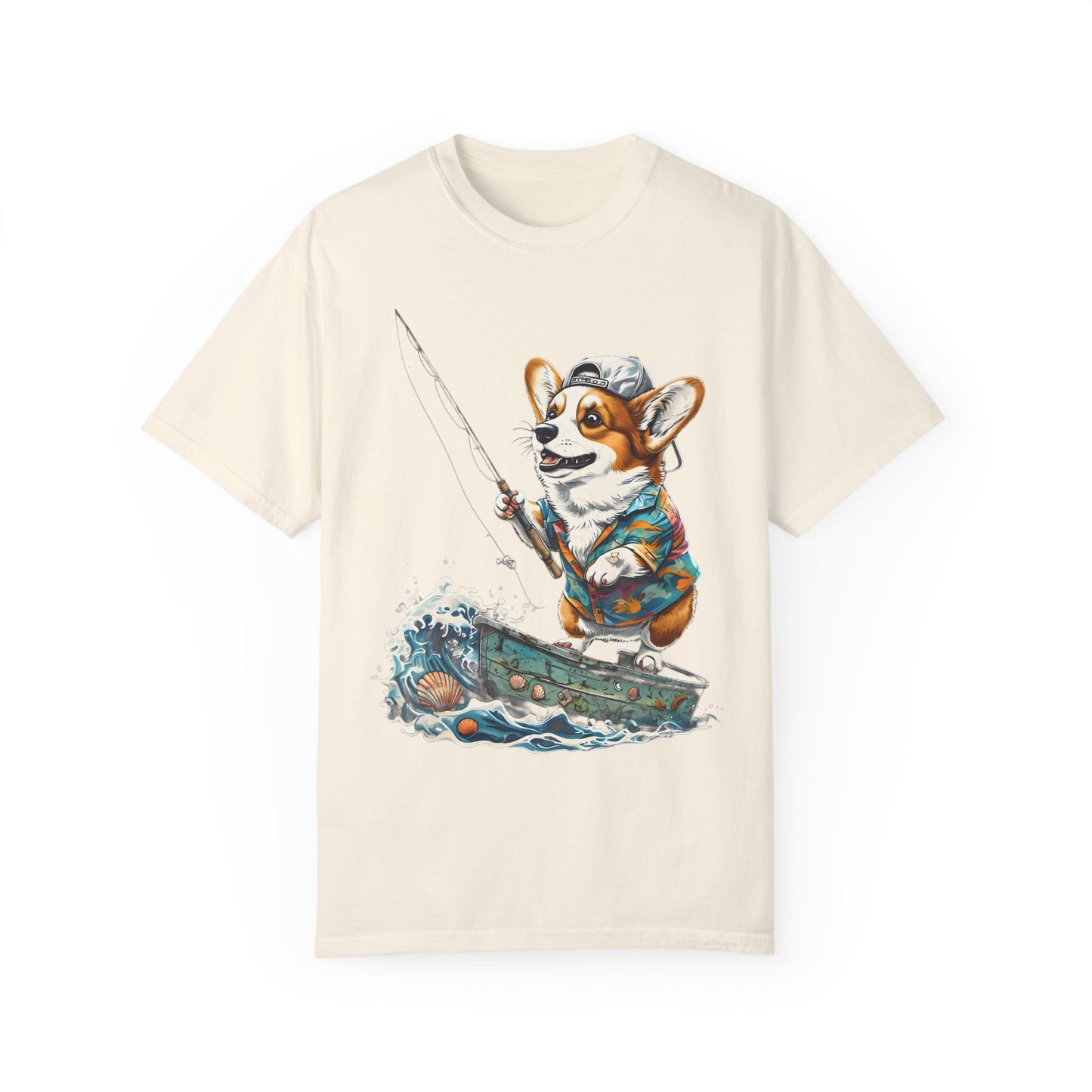 "Corgi Fishing" Unisex Garment-Dyed T-shirt