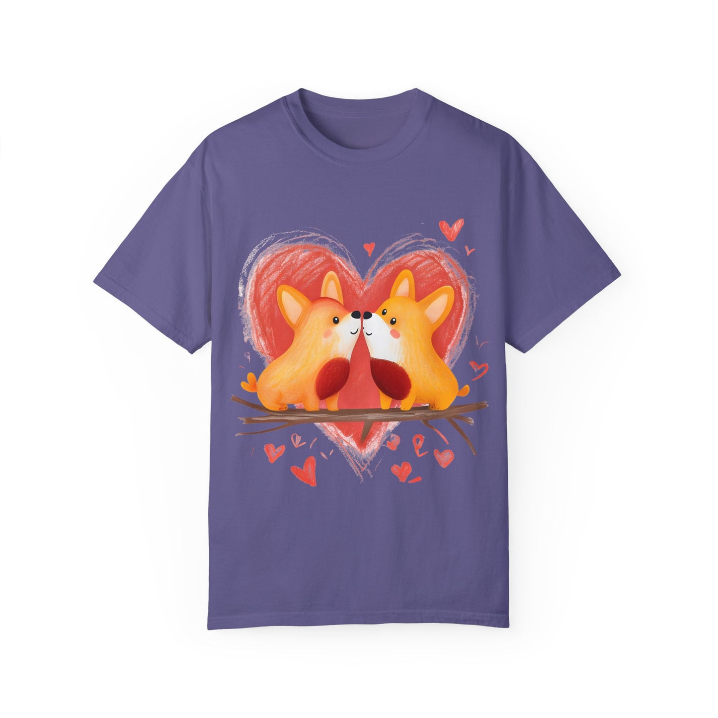 "Corgi Love Birds" Unisex Garment-Dyed T-shirt