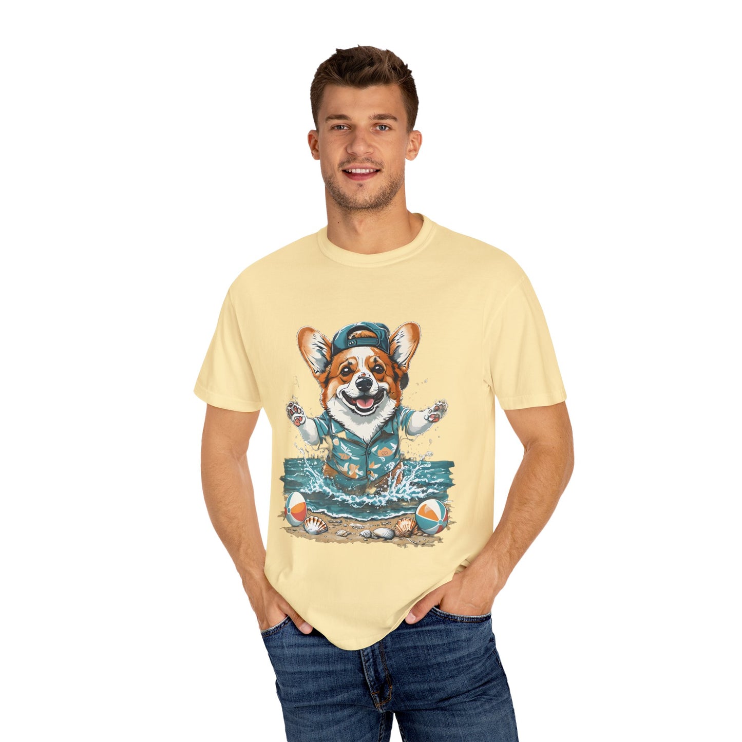 "Corgi Splashing" Unisex Garment-Dyed T-shirt