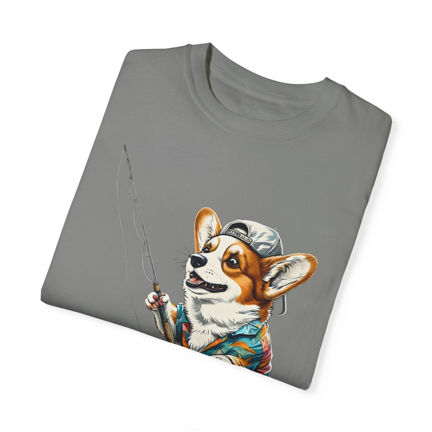 "Corgi Fishing" Unisex Garment-Dyed T-shirt