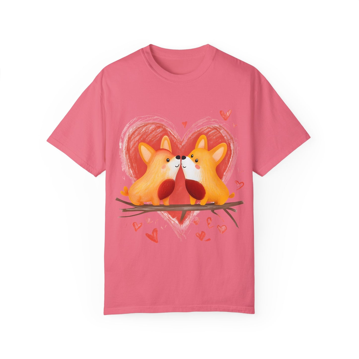 "Corgi Love Birds" Unisex Garment-Dyed T-shirt