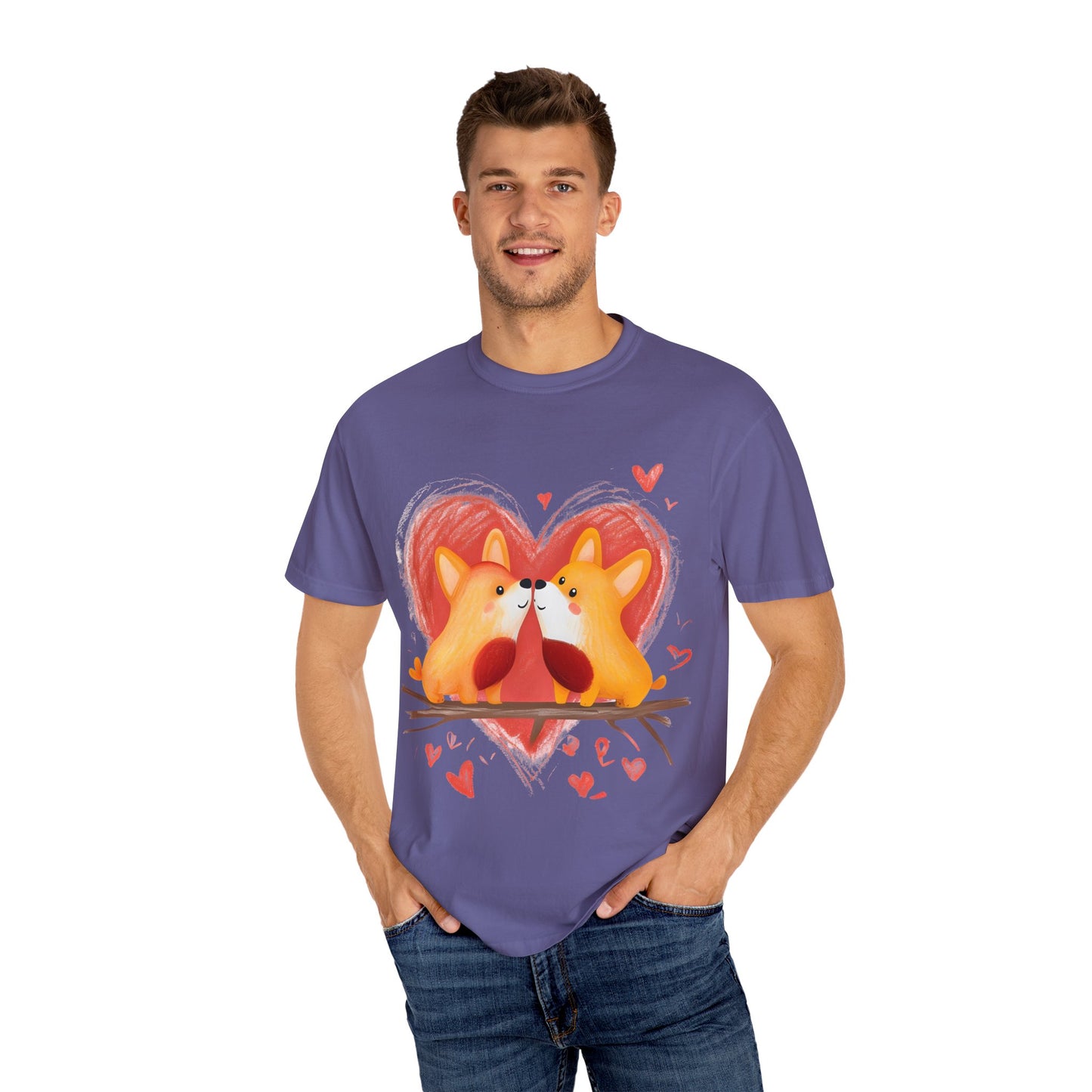 "Corgi Love Birds" Unisex Garment-Dyed T-shirt