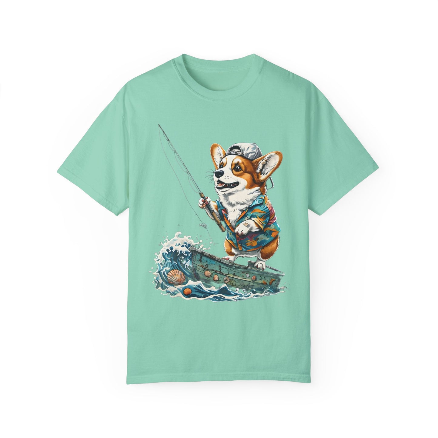 "Corgi Fishing" Unisex Garment-Dyed T-shirt