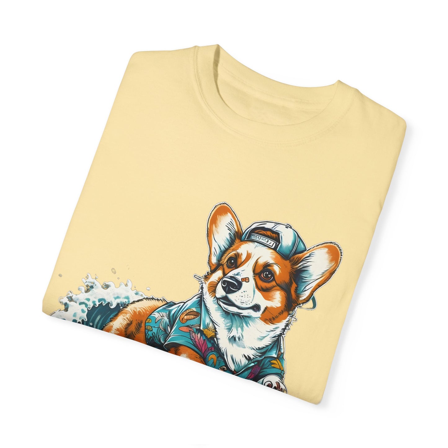 "Corgi Surfing" Unisex Garment-Dyed T-shirt
