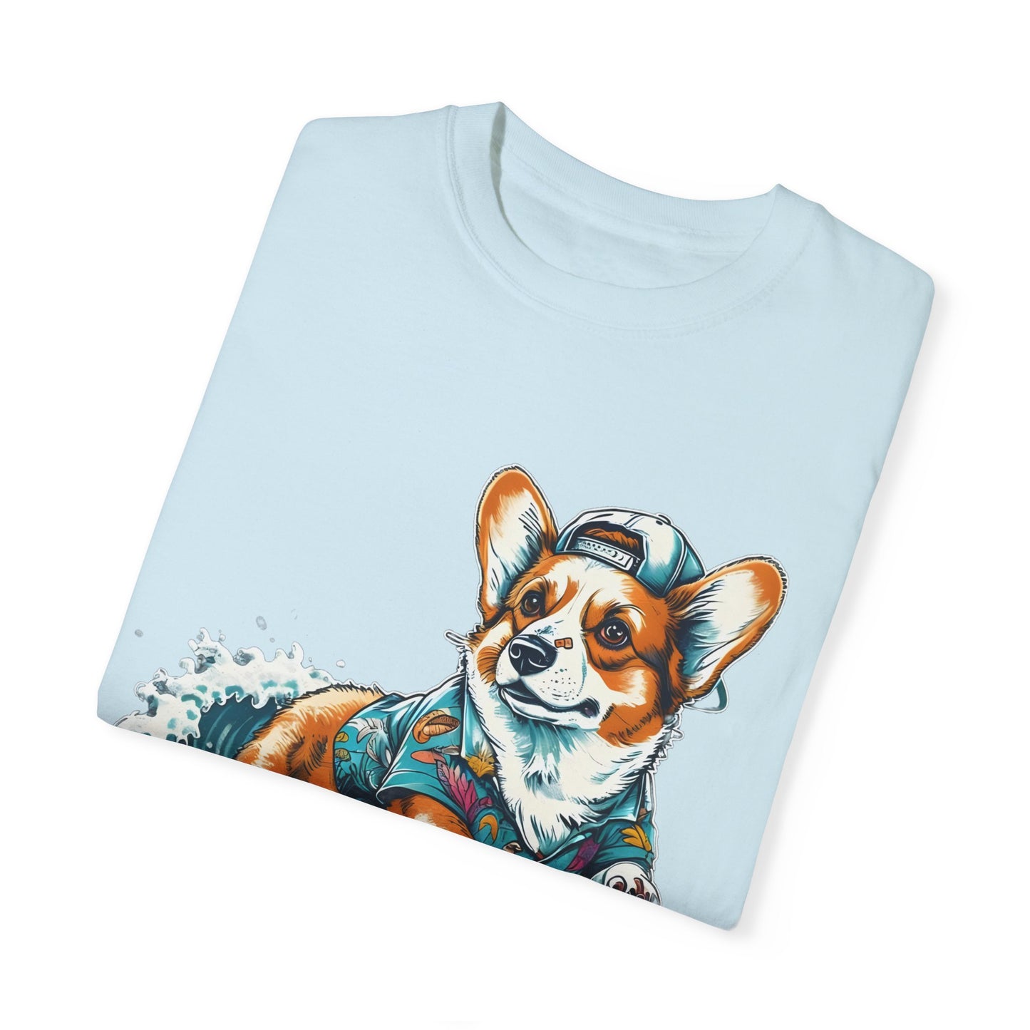 "Corgi Surfing" Unisex Garment-Dyed T-shirt