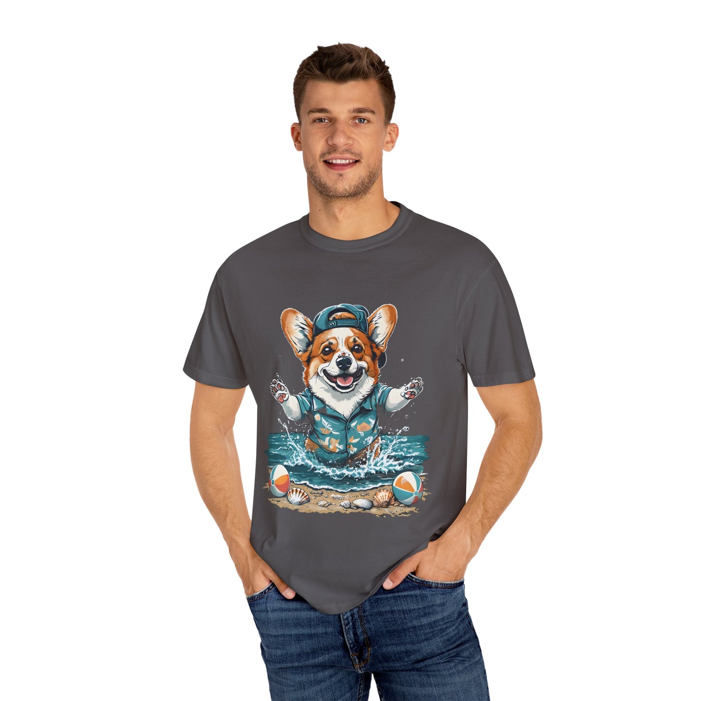 "Corgi Splashing" Unisex Garment-Dyed T-shirt