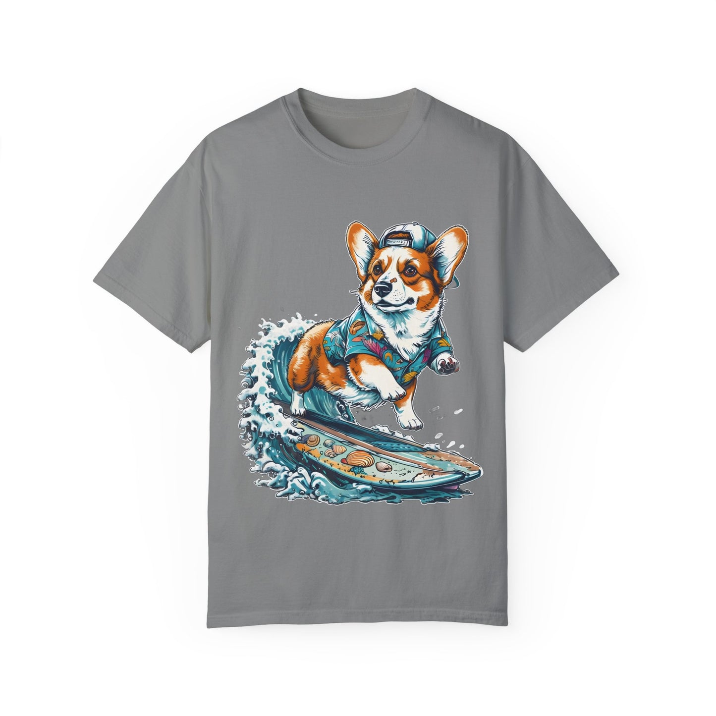"Corgi Surfing" Unisex Garment-Dyed T-shirt