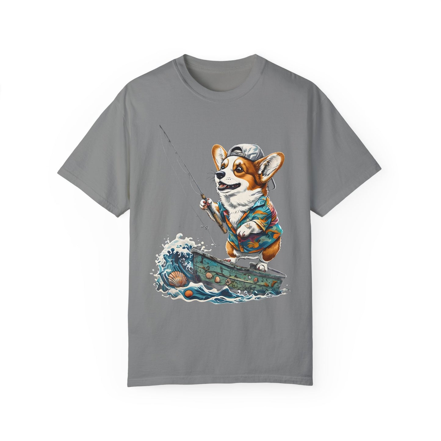 "Corgi Fishing" Unisex Garment-Dyed T-shirt