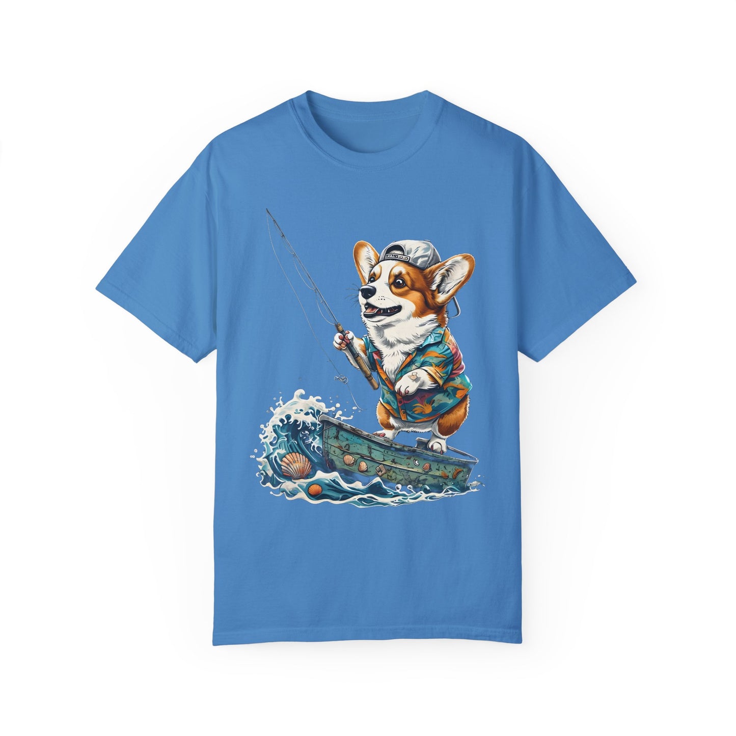 "Corgi Fishing" Unisex Garment-Dyed T-shirt