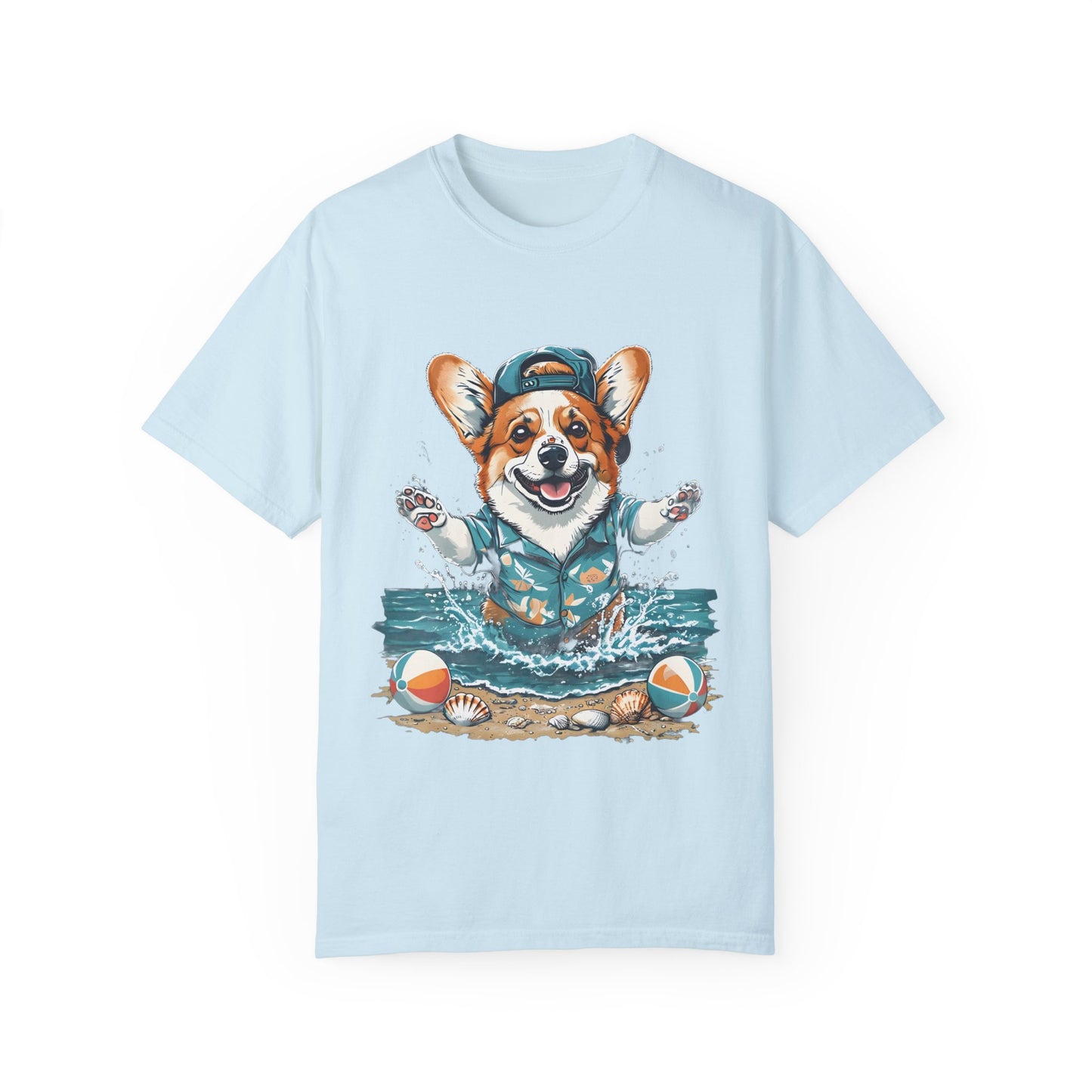 "Corgi Splashing" Unisex Garment-Dyed T-shirt