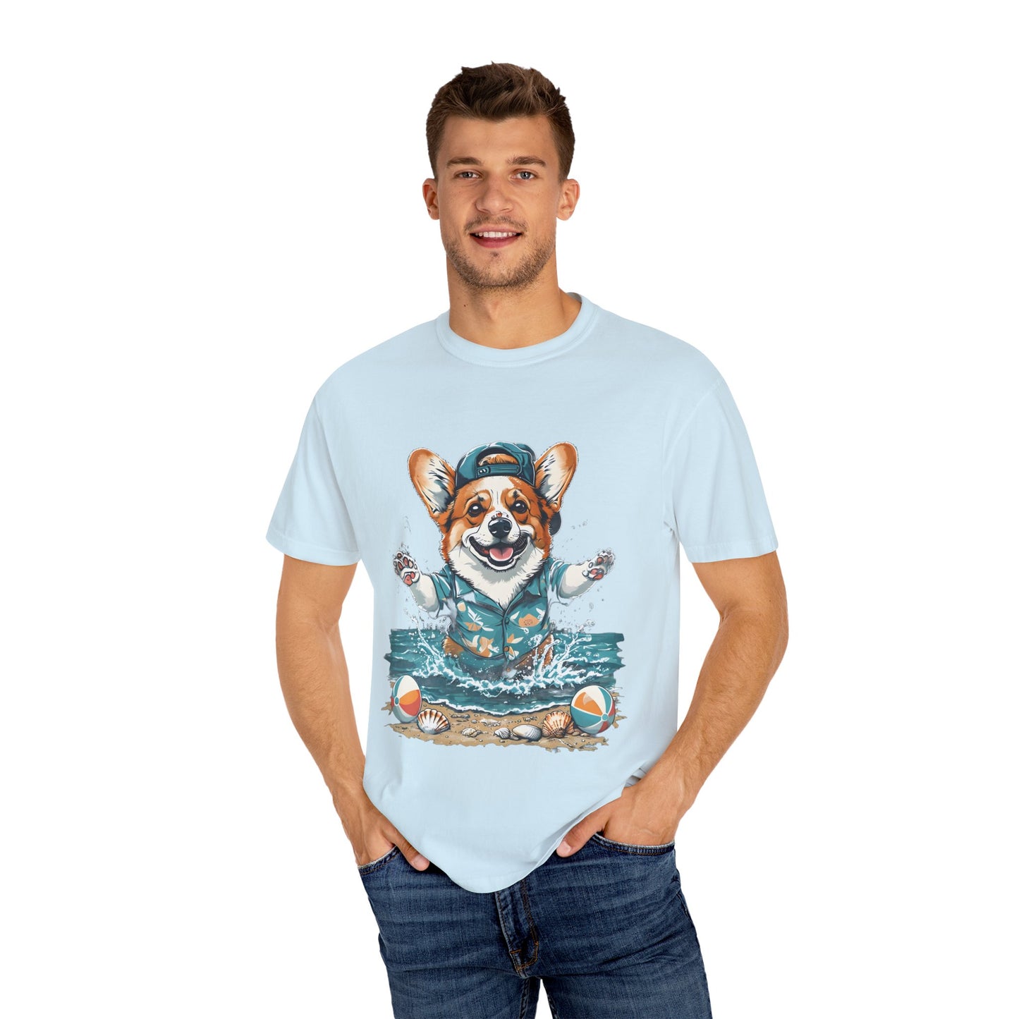 "Corgi Splashing" Unisex Garment-Dyed T-shirt