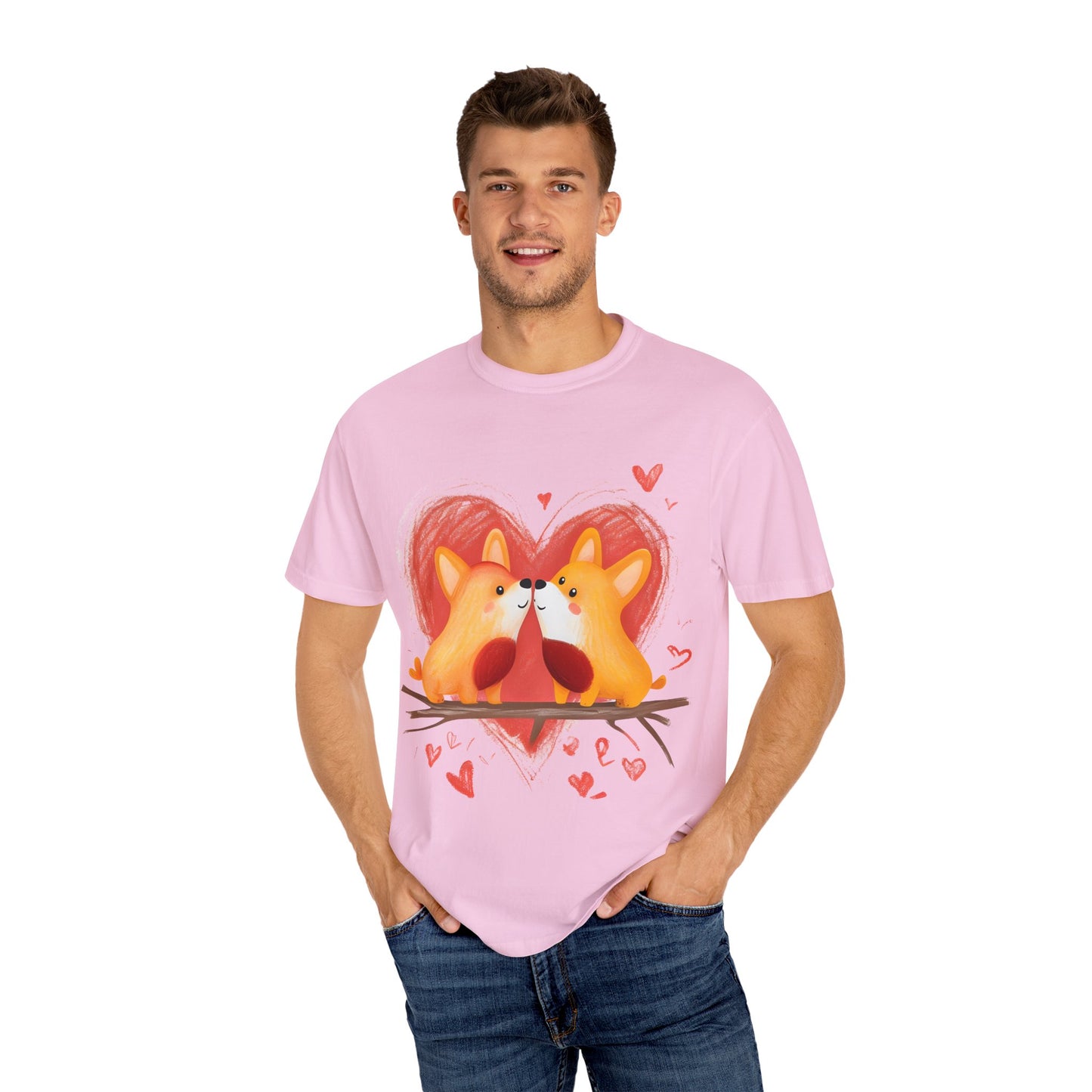 "Corgi Love Birds" Unisex Garment-Dyed T-shirt
