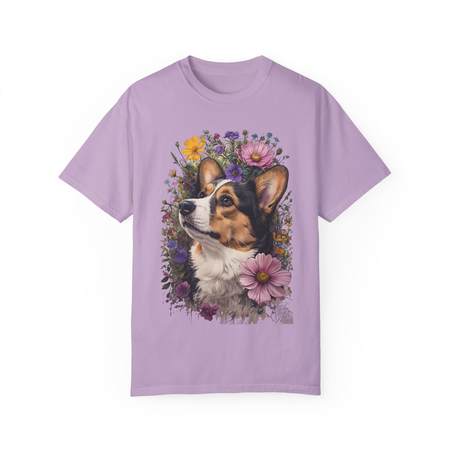 "RHT Corgi w/Flowers" Unisex Garment-Dyed T-shirt