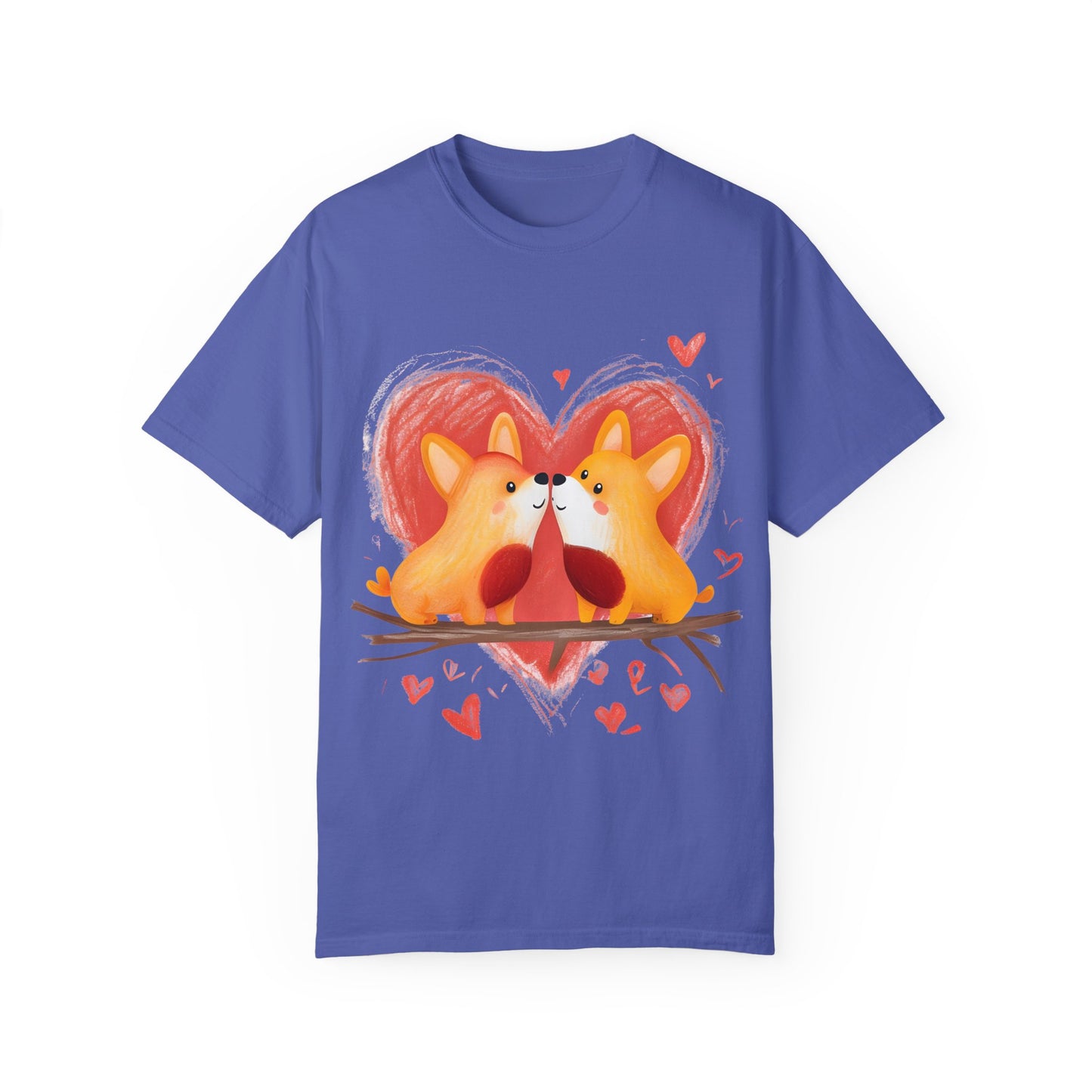 "Corgi Love Birds" Unisex Garment-Dyed T-shirt