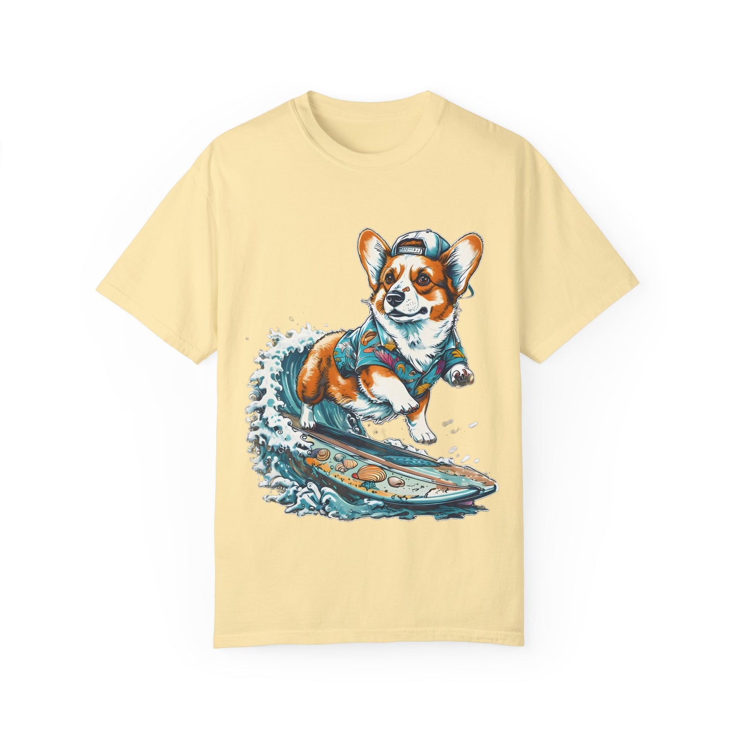 "Corgi Surfing" Unisex Garment-Dyed T-shirt