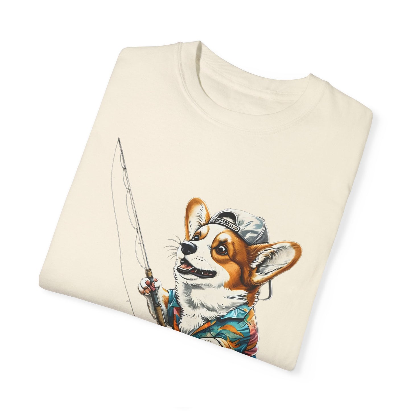 "Corgi Fishing" Unisex Garment-Dyed T-shirt