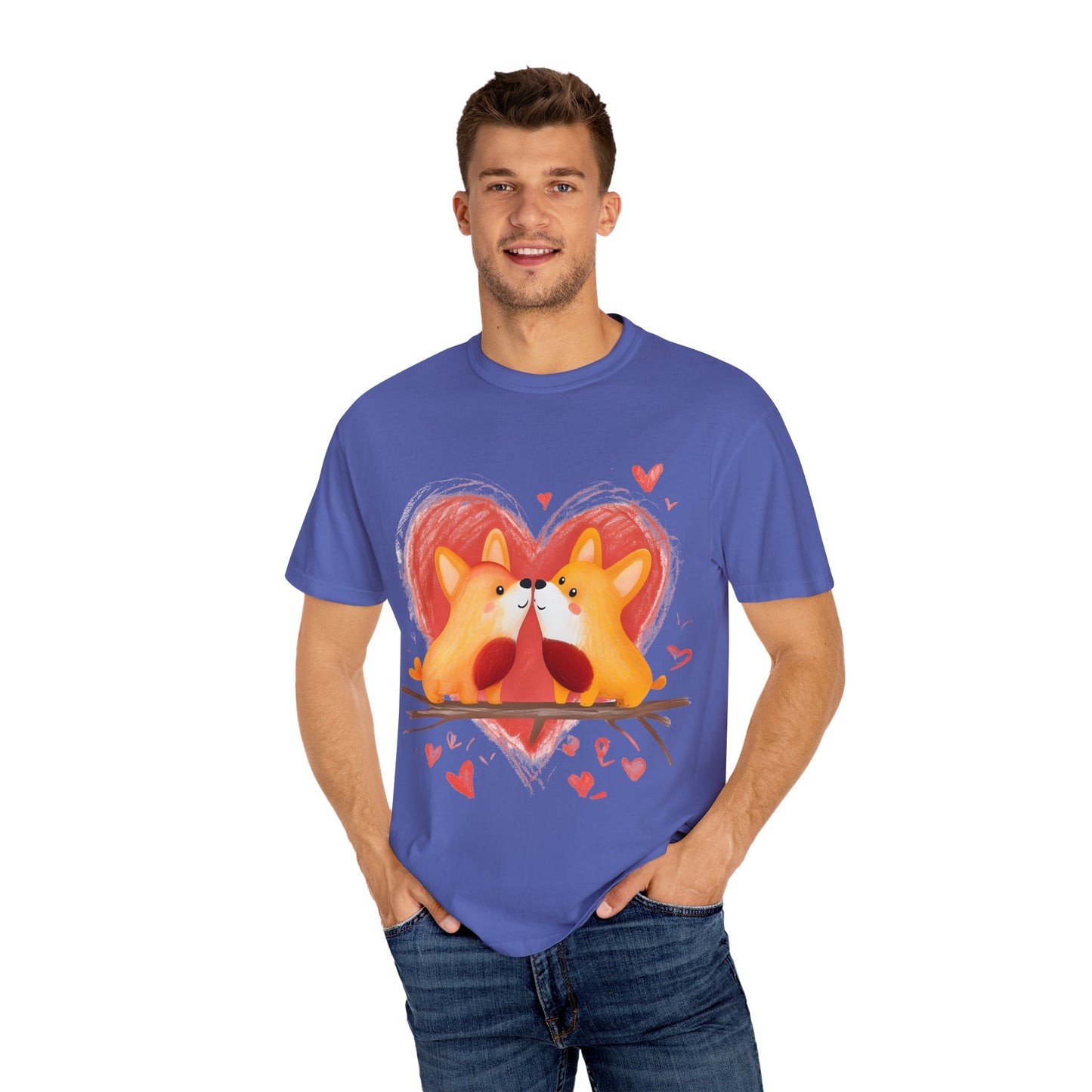 "Corgi Love Birds" Unisex Garment-Dyed T-shirt