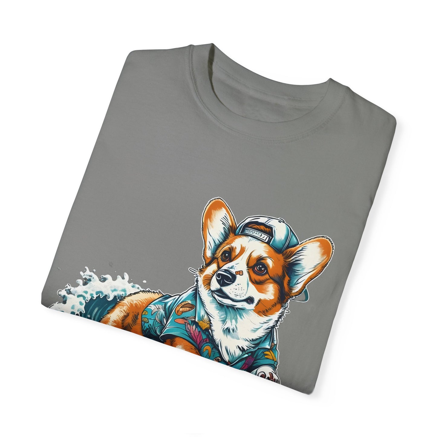 "Corgi Surfing" Unisex Garment-Dyed T-shirt