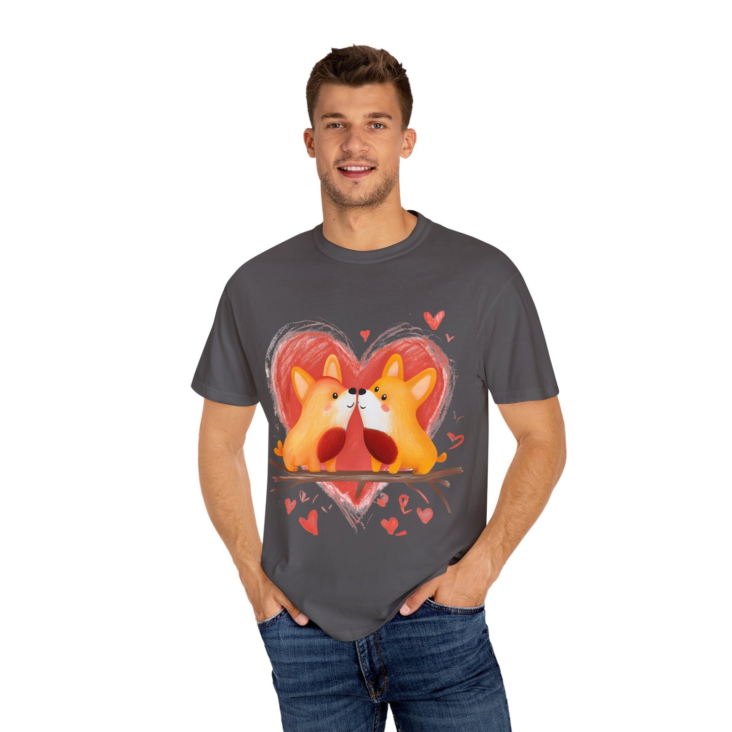 "Corgi Love Birds" Unisex Garment-Dyed T-shirt