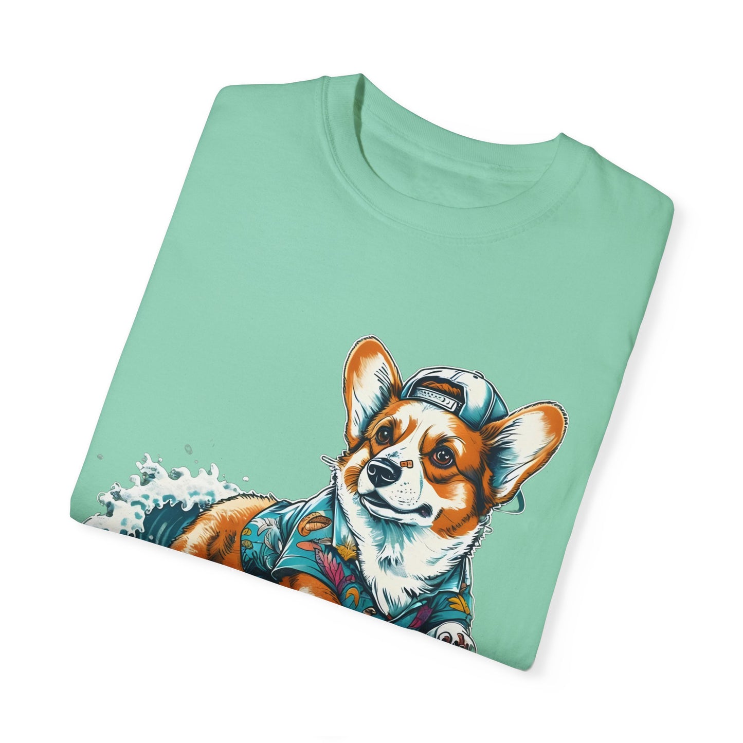 "Corgi Surfing" Unisex Garment-Dyed T-shirt