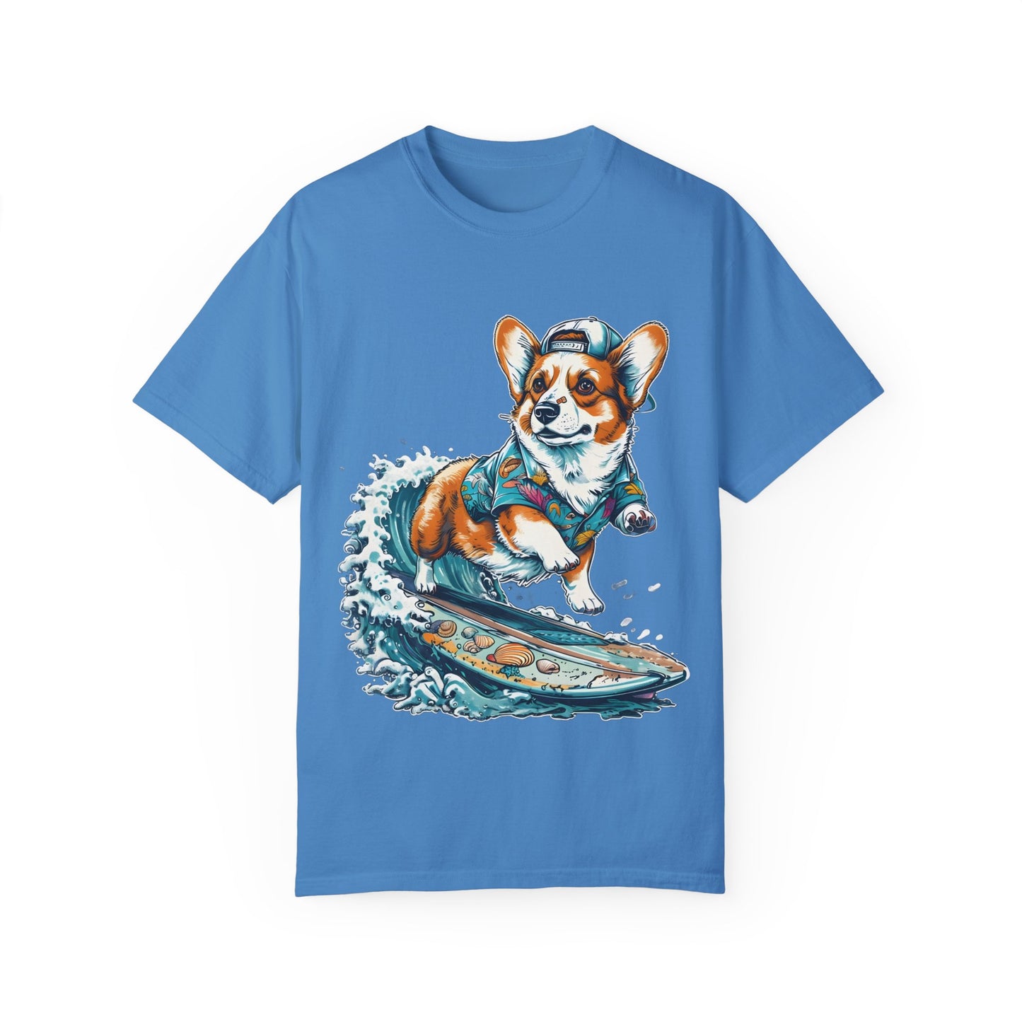 "Corgi Surfing" Unisex Garment-Dyed T-shirt