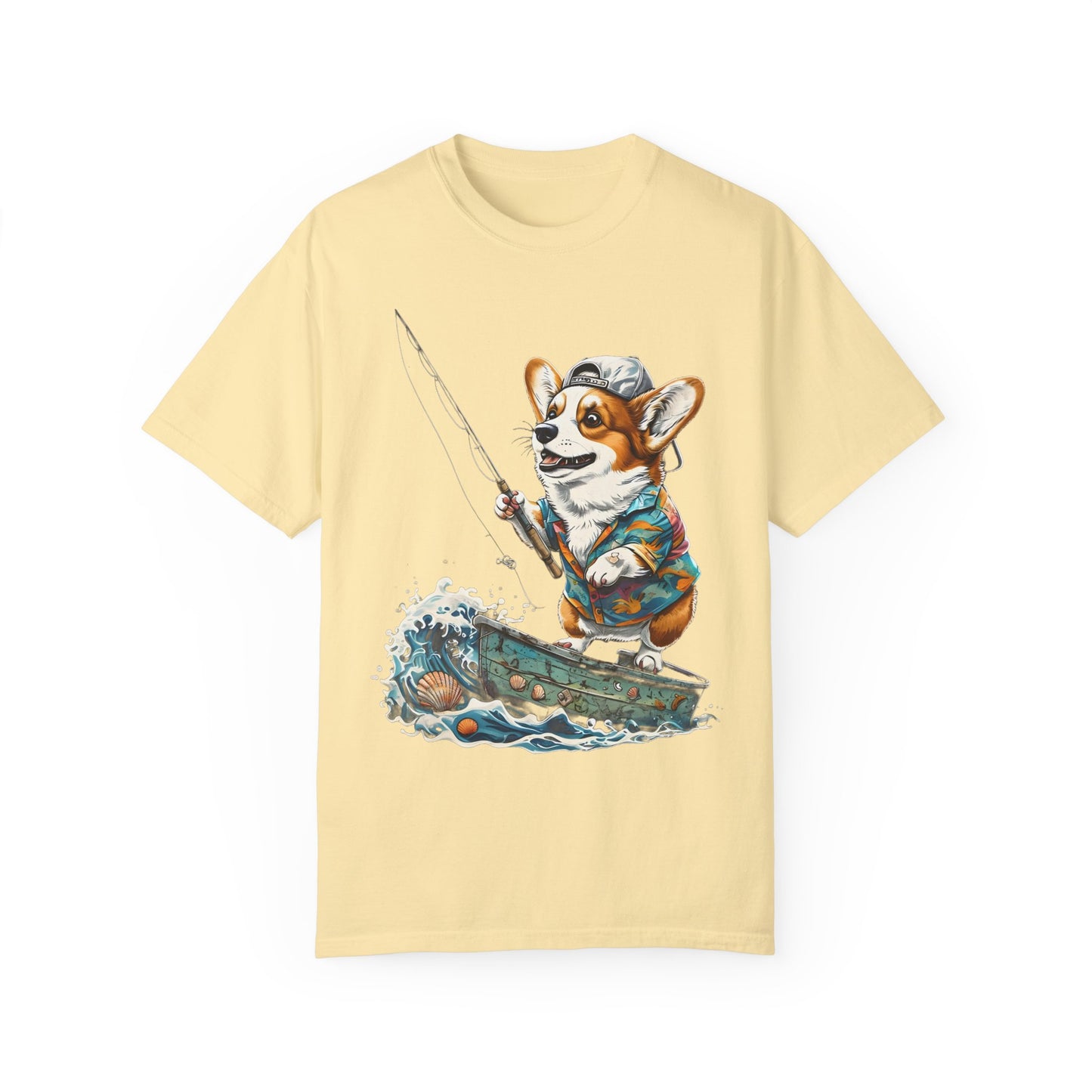 "Corgi Fishing" Unisex Garment-Dyed T-shirt