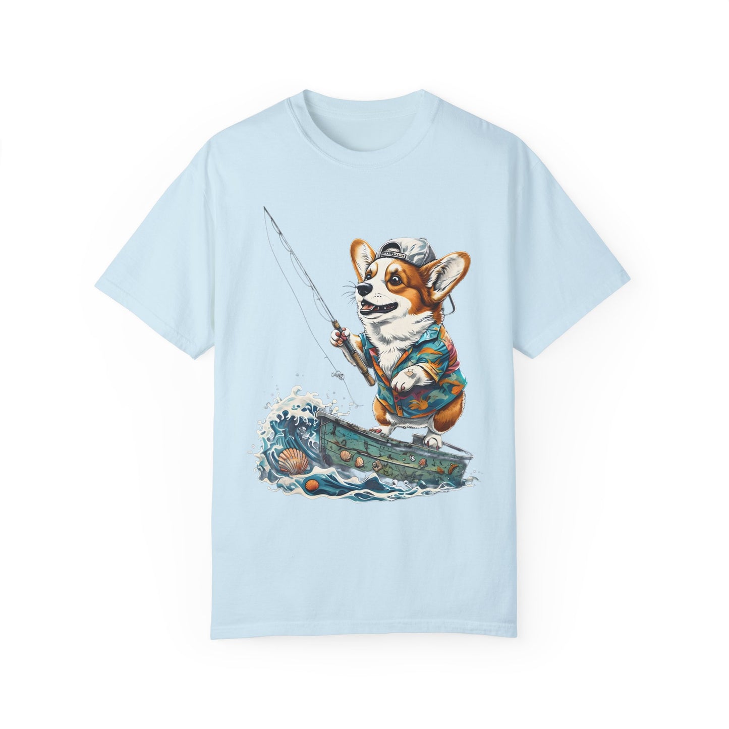 "Corgi Fishing" Unisex Garment-Dyed T-shirt