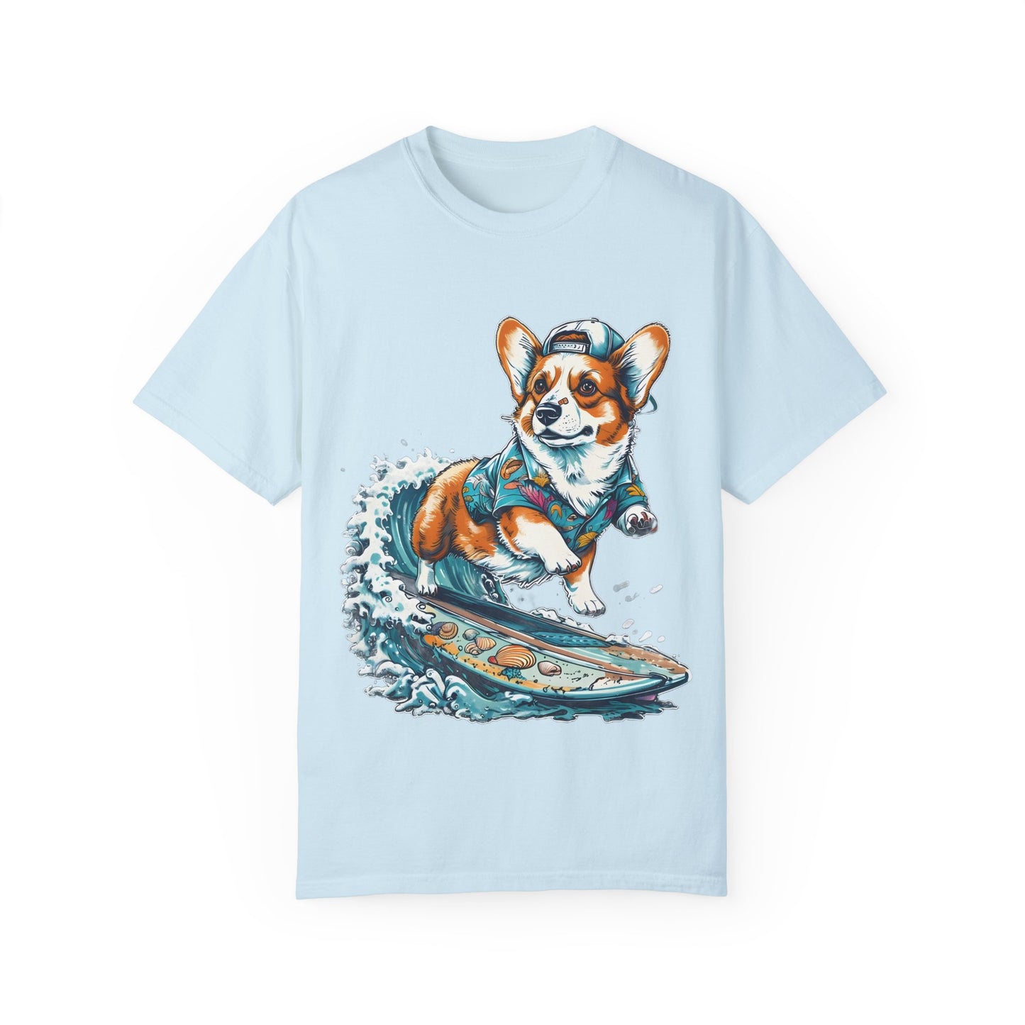 "Corgi Surfing" Unisex Garment-Dyed T-shirt