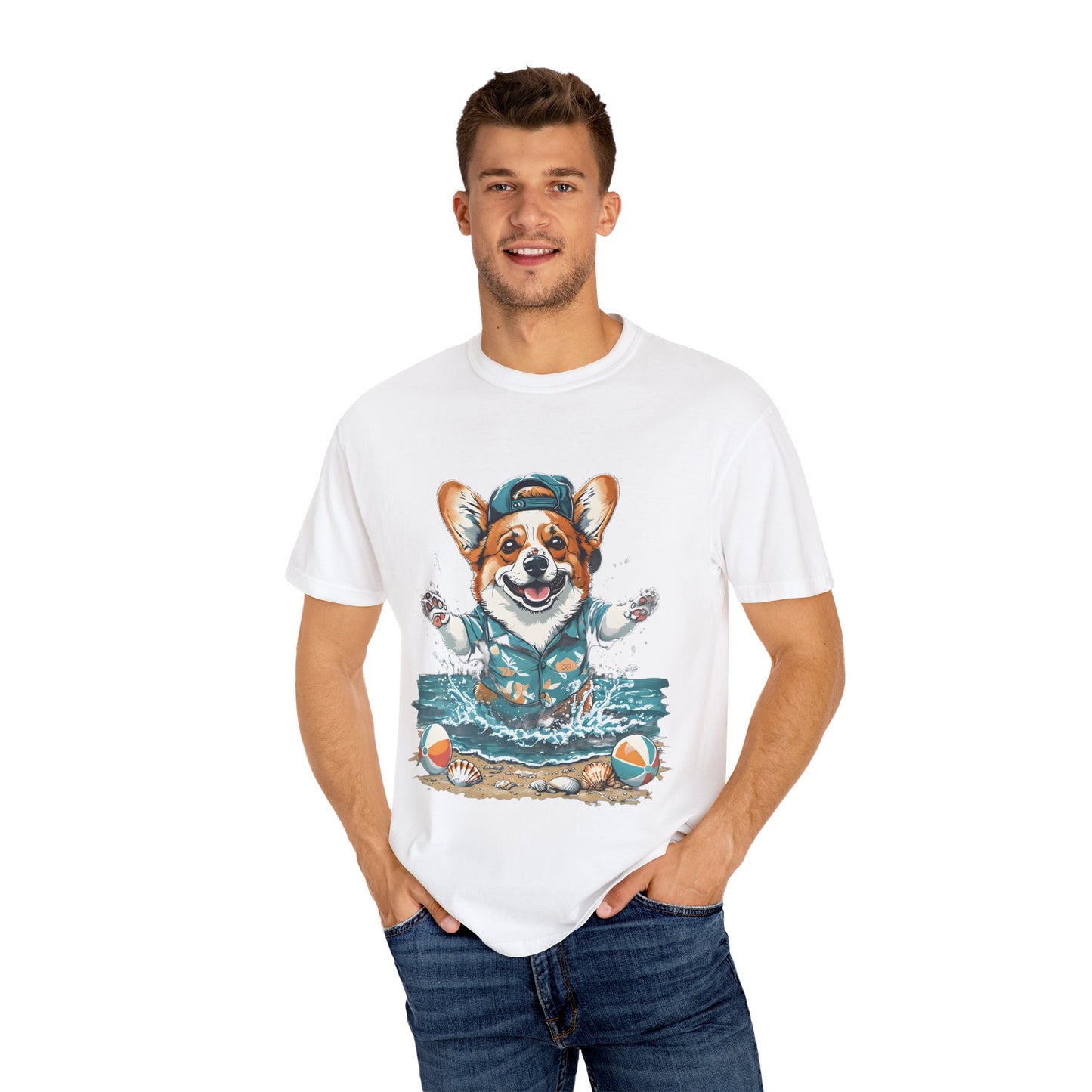 "Corgi Splashing" Unisex Garment-Dyed T-shirt