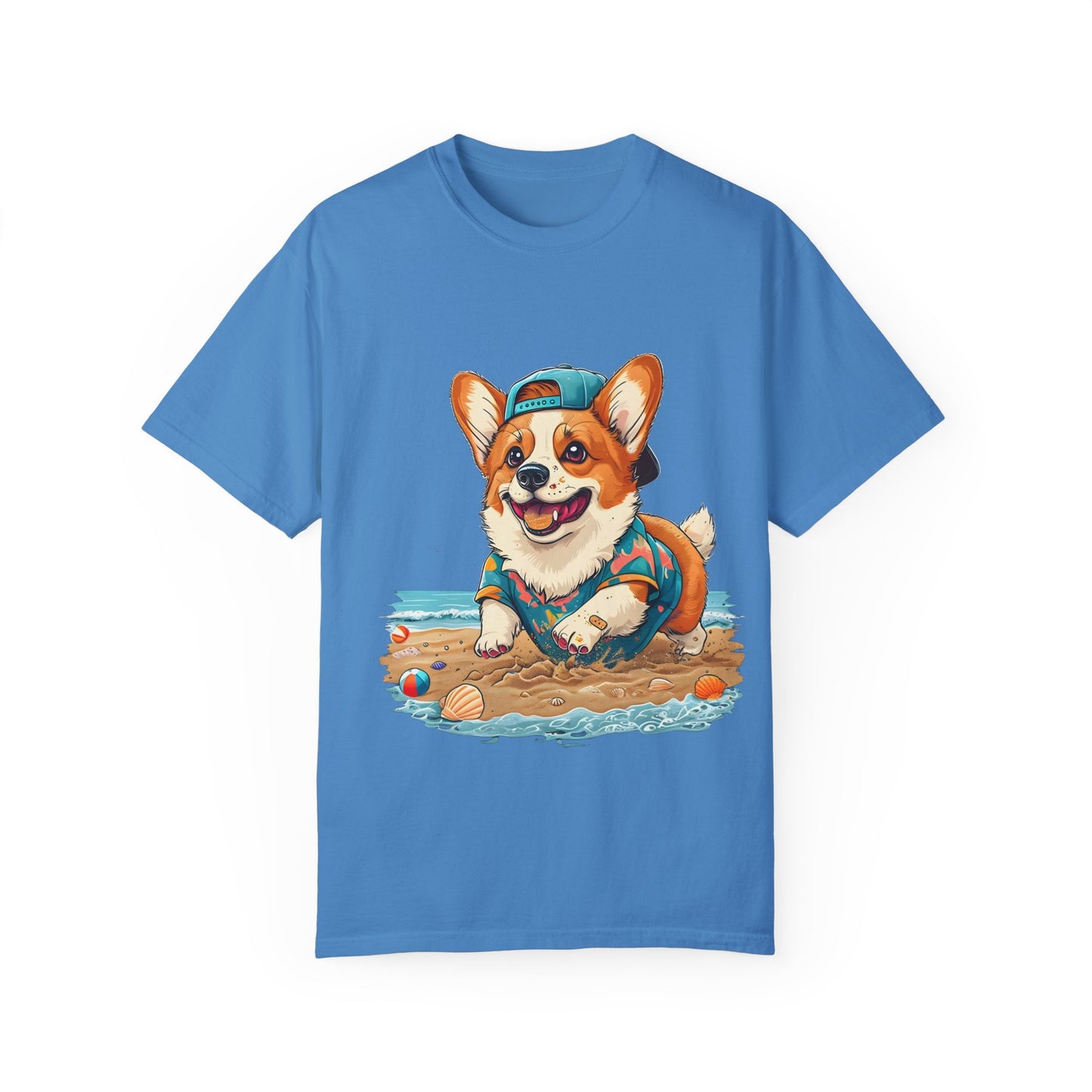 "Corgi Playing In Sand" Unisex Garment-Dyed T-shirt