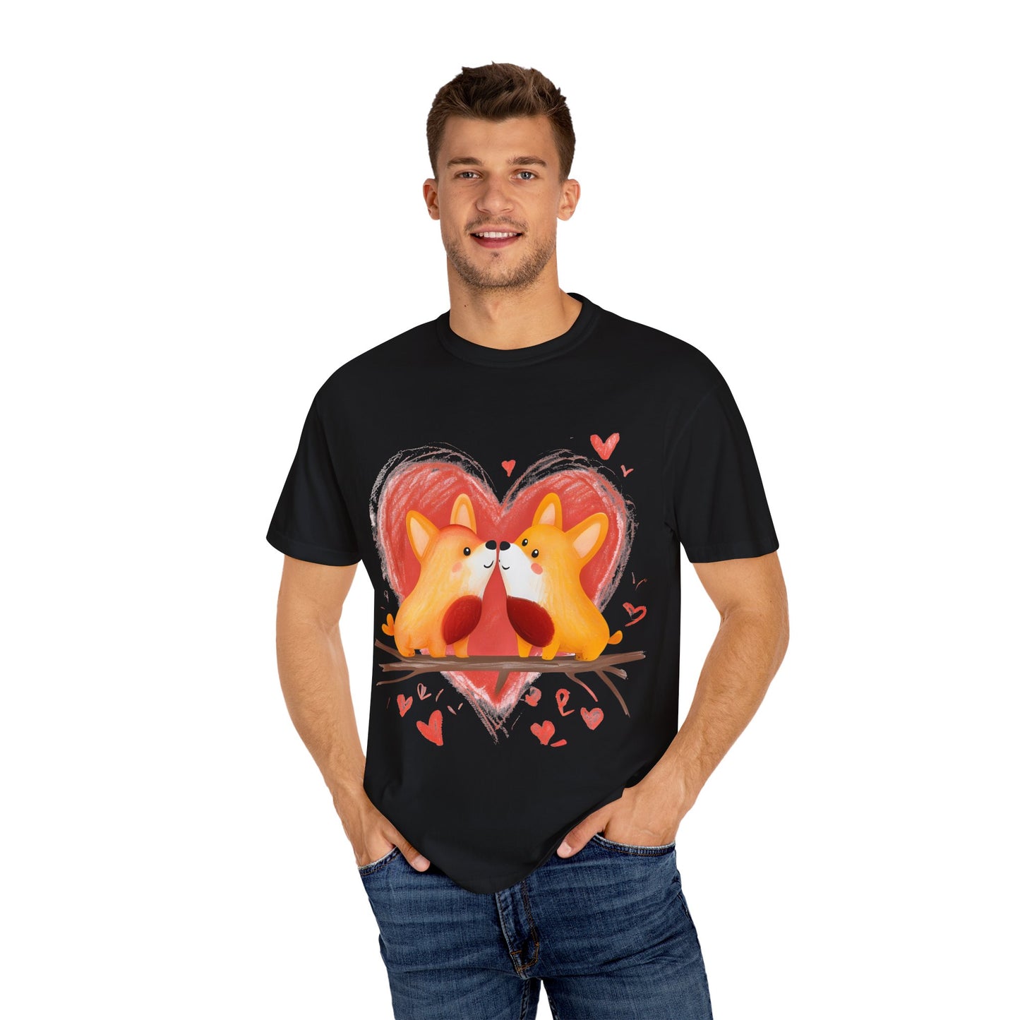 "Corgi Love Birds" Unisex Garment-Dyed T-shirt
