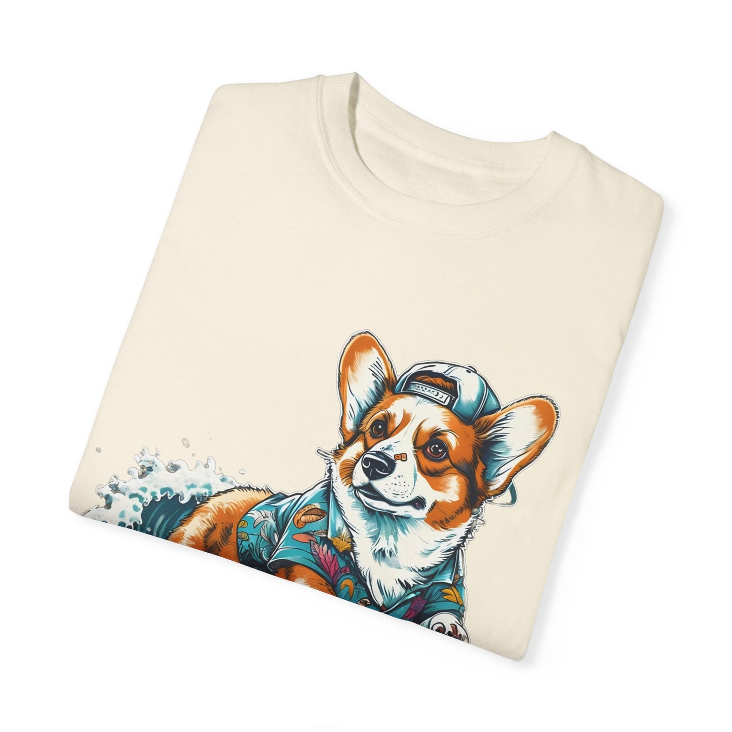 "Corgi Surfing" Unisex Garment-Dyed T-shirt