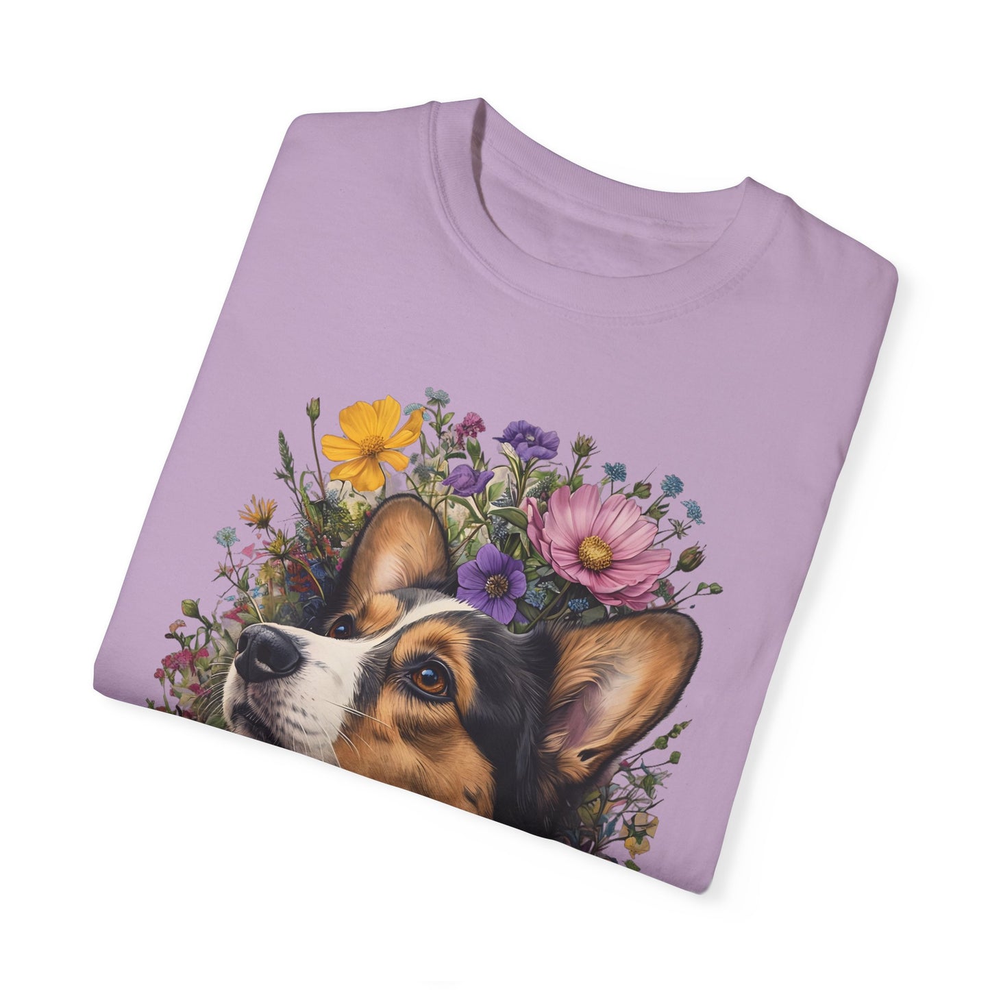 "RHT Corgi w/Flowers" Unisex Garment-Dyed T-shirt