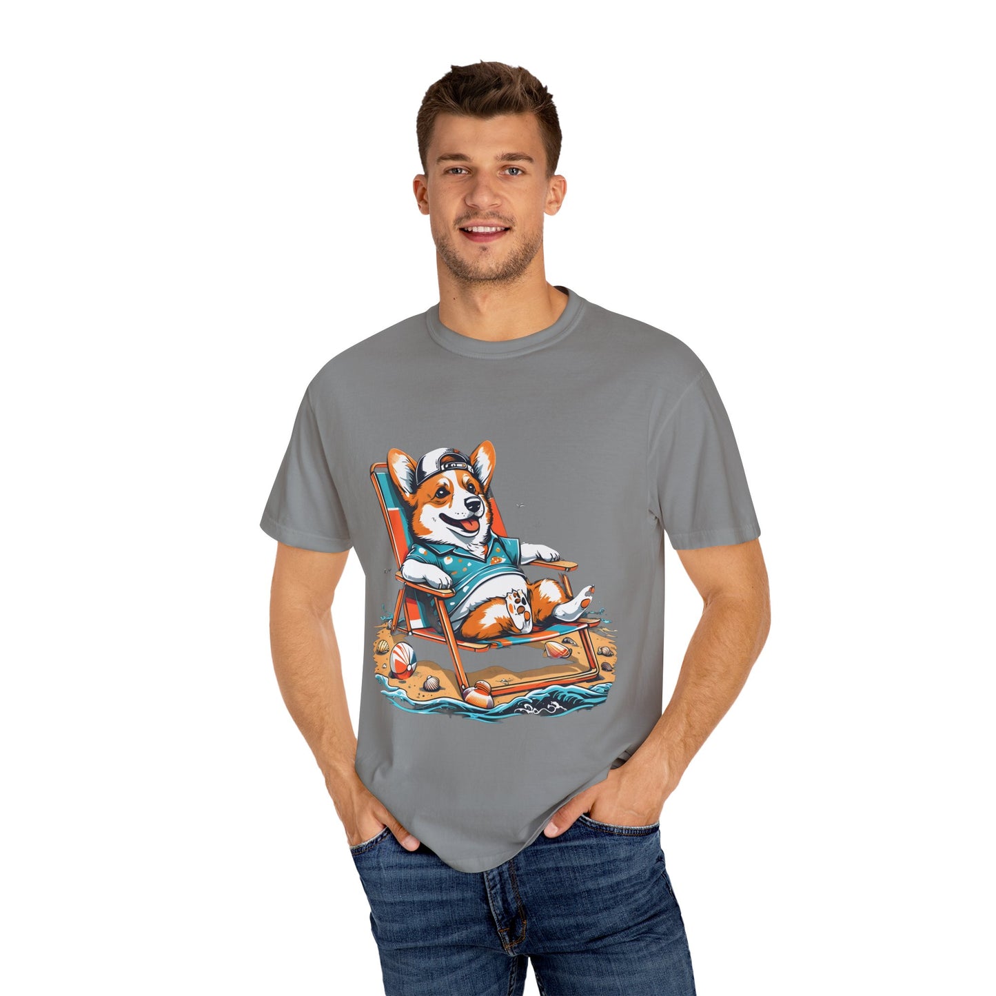 "Corgi Beach Chair" Unisex Garment-Dyed T-shirt